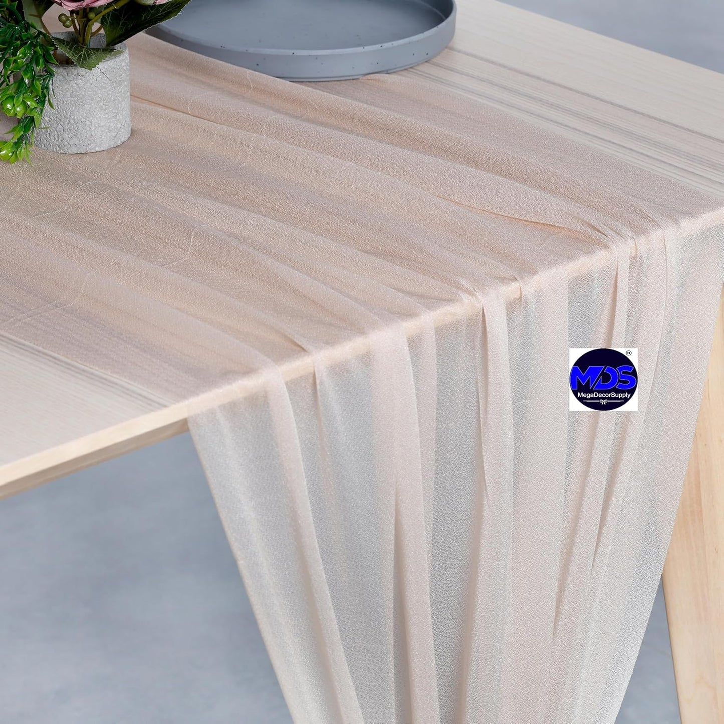 MDS 2 Pack 14ft Chiffon Table Runner 29 x 170 Inches Sheer Wedding Runner Romantic Rustic Table Runner for Wedding Decorations, Birthday Parties, Bridal Shower Party Arch Decor - Nude