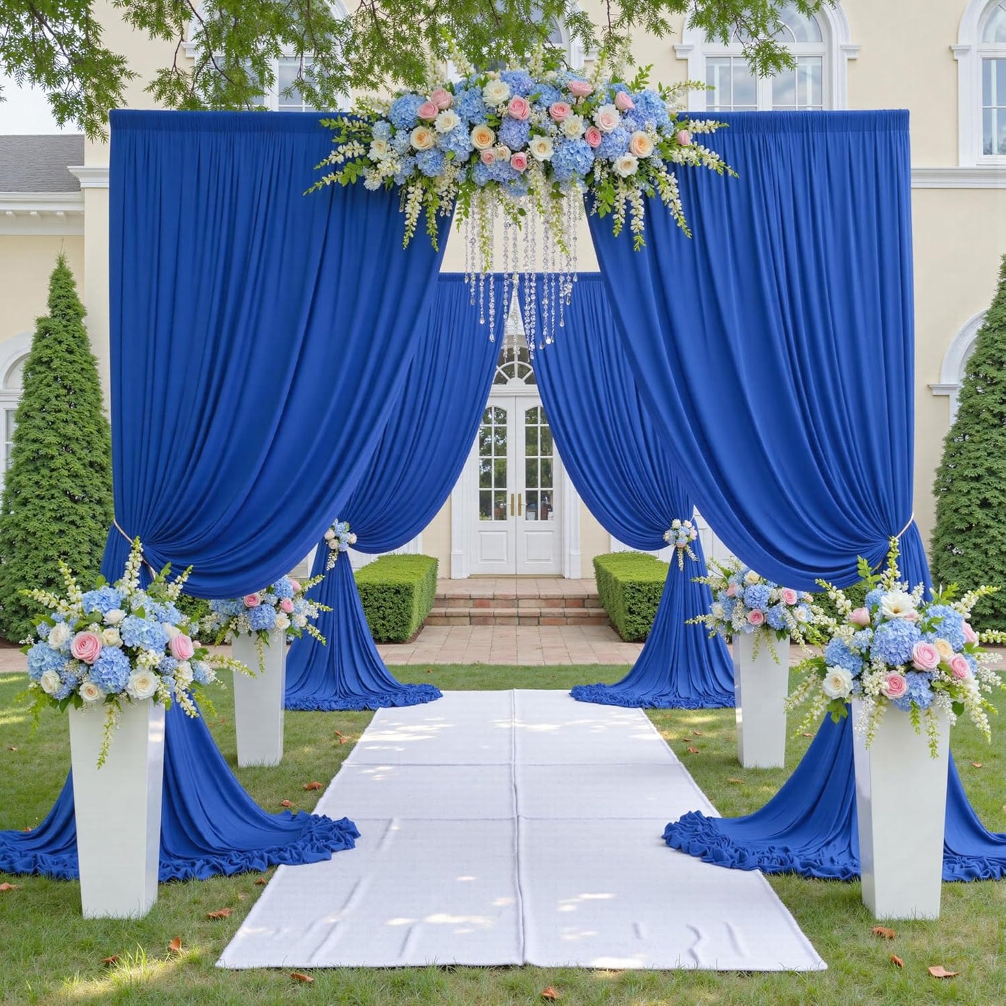 40ftx12ft Wrinkle Free Royal Blue Backdrop Curtain, 8 Panels 12FT Height Royal Blue Wedding Backdrop Drapes, Silky Polyester Back Drop Cloth for Birthday Photography Background Party Backdrop Draping