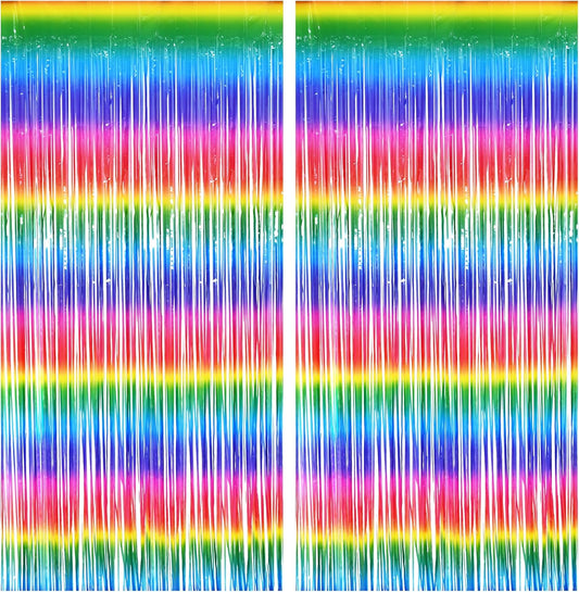 BRAVESHINE Fringe Backdrop Tinsel Foil Curtains - 2 Pack Colorful Metallic Streamers Backdrops for Doorway Decor/80's/90's/Dance/Graduates/Rainbows-Theme/Candylands/Kids Birthdays Party Decorations