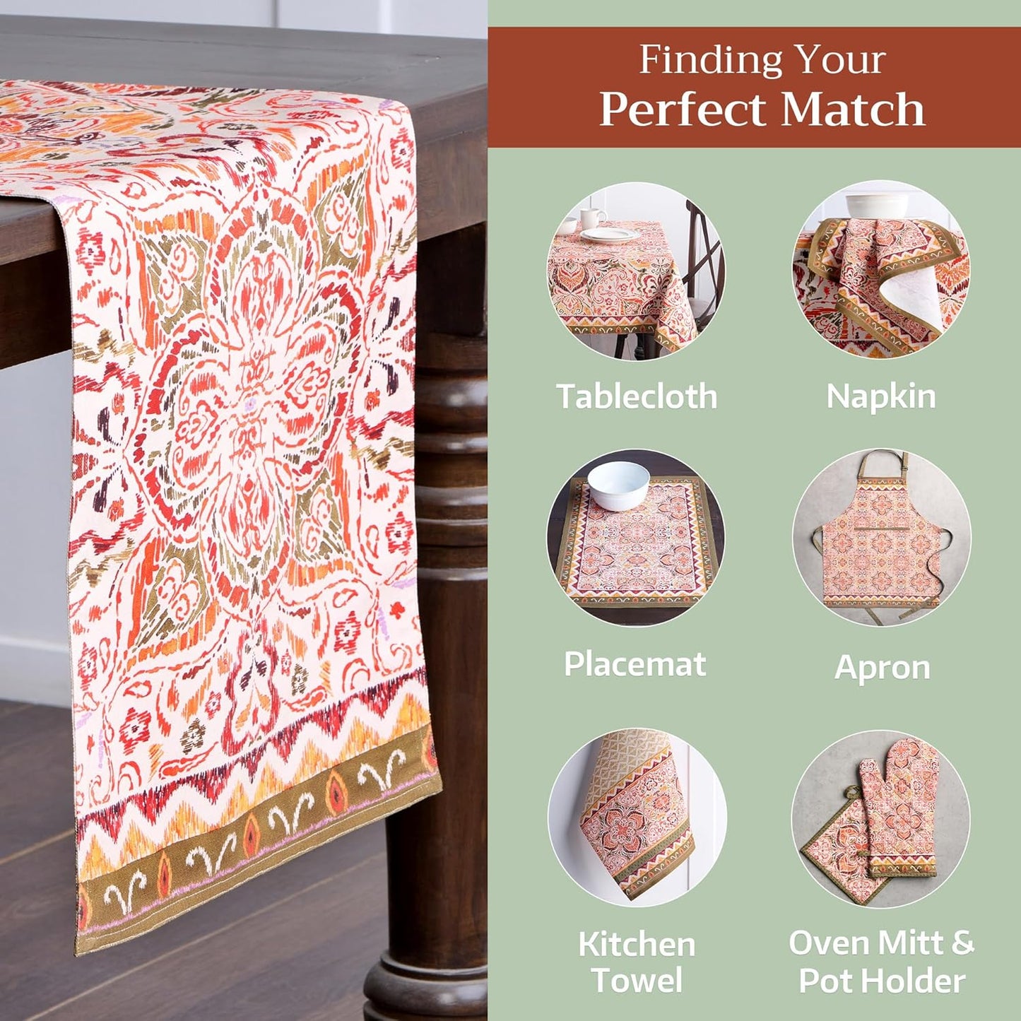 Maison d' Hermine Table Runner 100% Cotton Double Layer Table Runners 108 inches Long for Thanksgiving Christmas Decorations Home Kitchen Dining Party Wedding (Damask, 14.5" x 108")