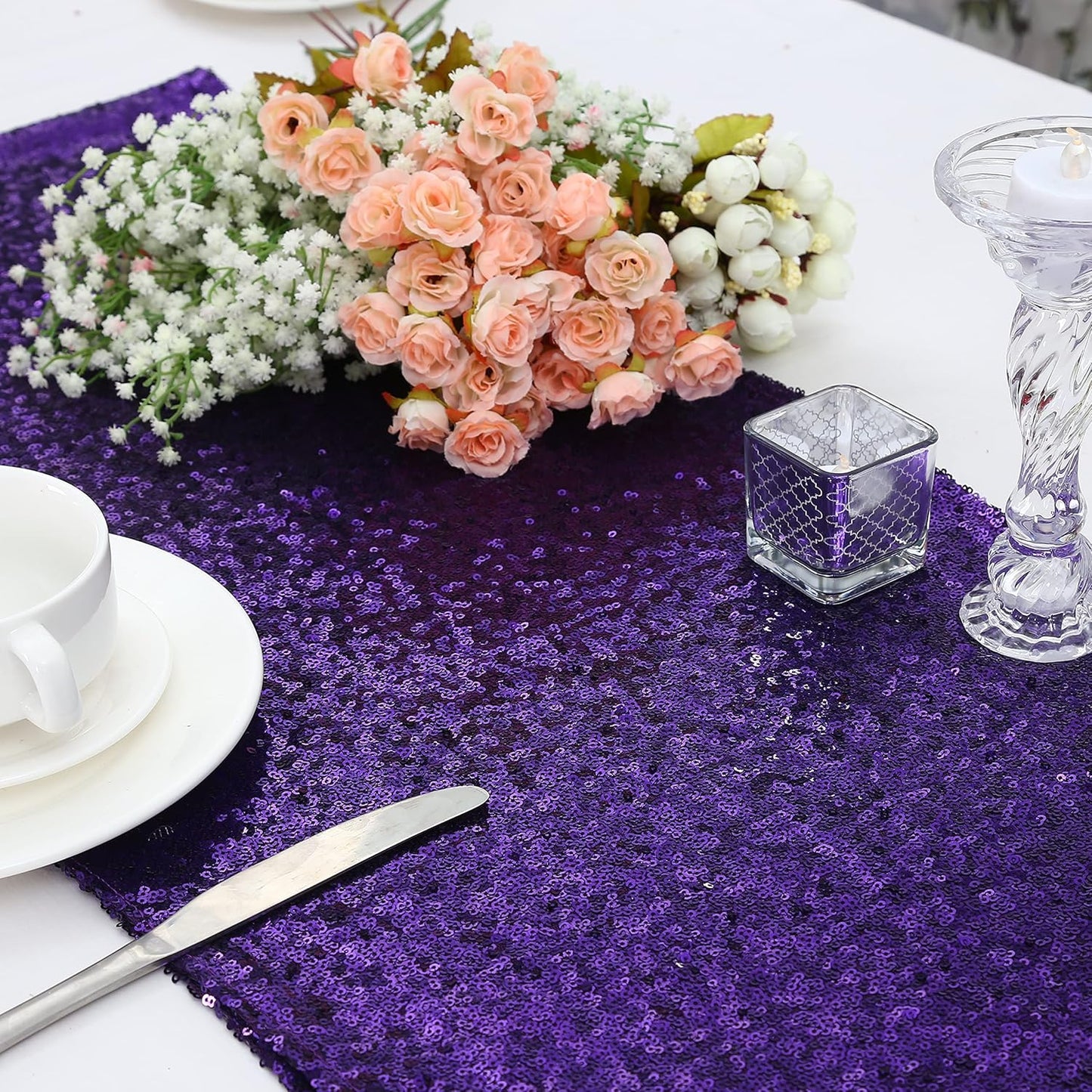 Eternal Beauty Purple Table Runner for Wedding, 5PCS-12x108 Sequin Table Runner Decorations for Birthday Parties, Banquets, Graduations,Christmas