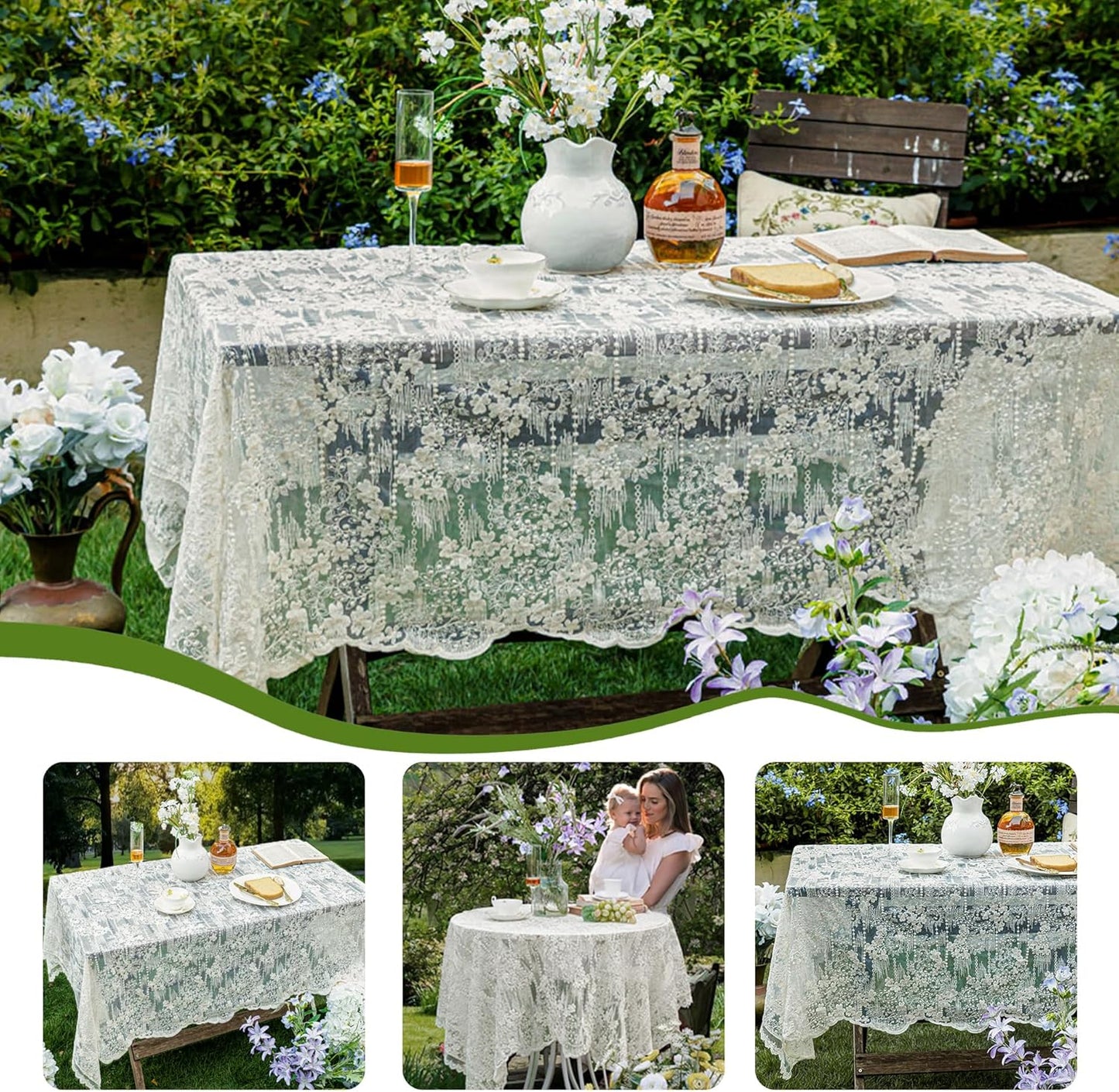 Lace Embroidered Tablecloth. Square Lace Vintage Tablecloth Dustproof Table Protector for Kitchen Dining Room Party Banquet Home Picnic Wedding Decoration (Creamy White 43×43 inch)