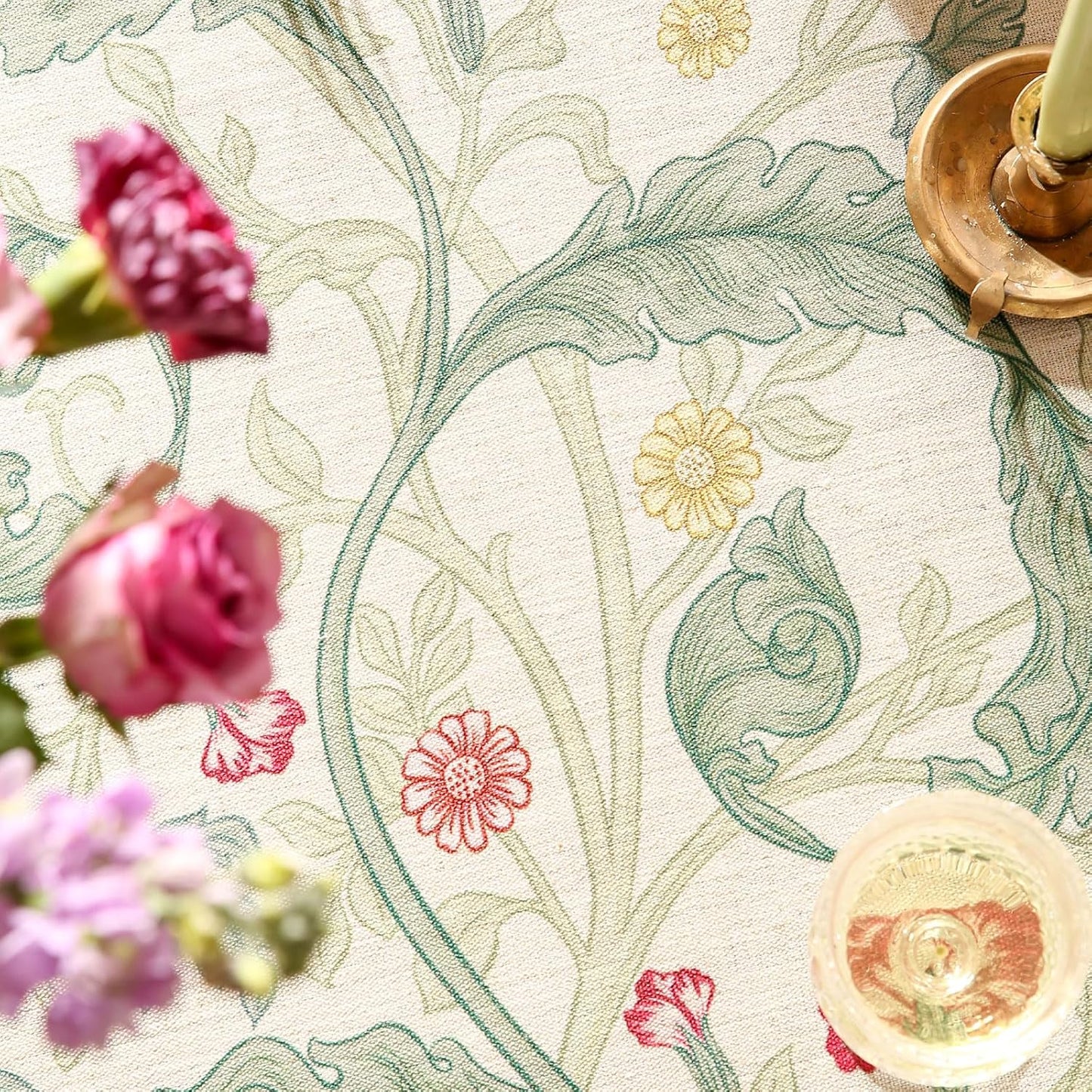 patdrea Designer Vintage Linen Rectangle Tablecloth,Leaves Breathable Pattern Floral Table Cloth,Decoration Table Cover for Kitchen Dining,Christmas,Tea Party,Thanksgiving,55"x79"-Cecilia a