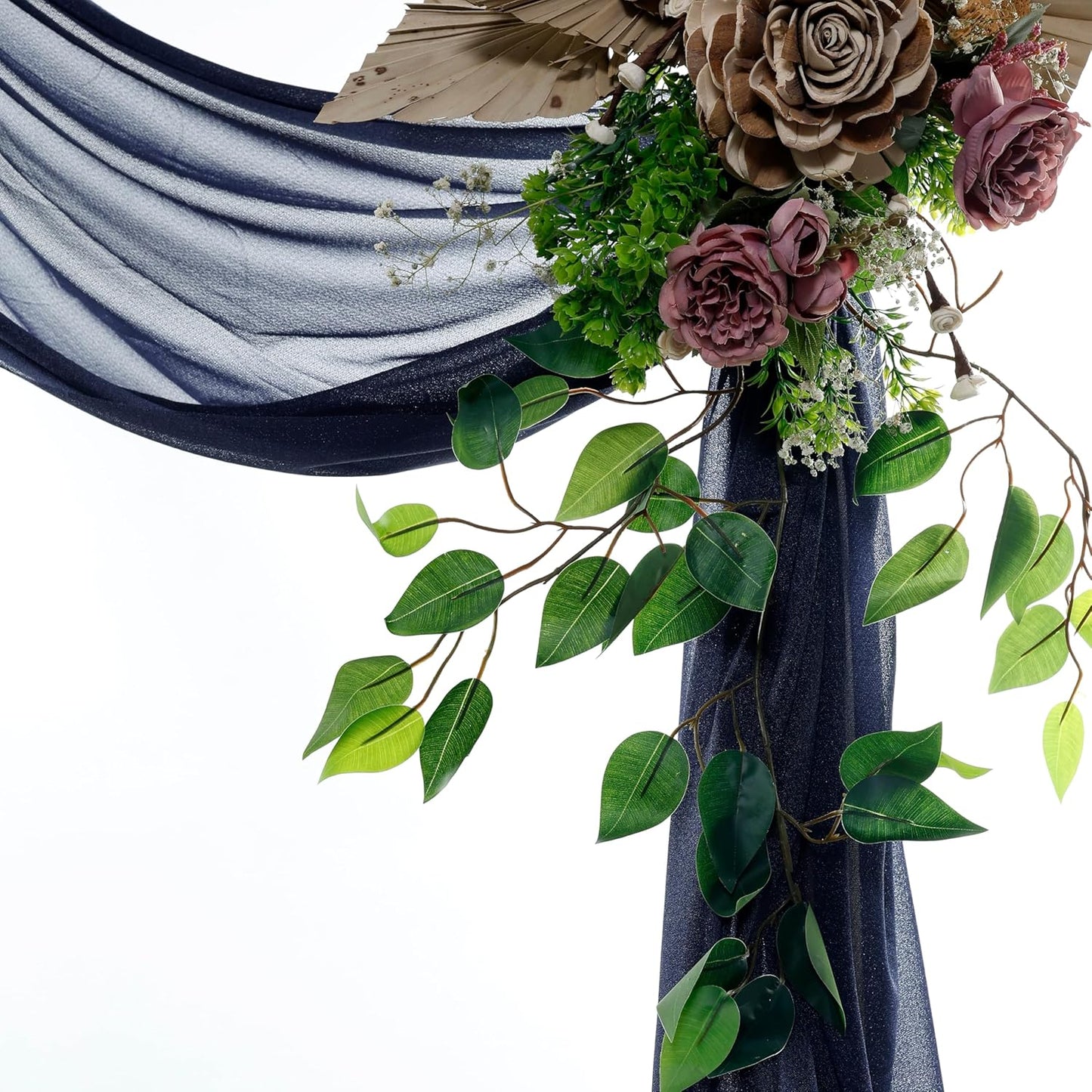 VDS Pack of 2 Panel (30 Inch X 30 Feet) Wedding Arch Draping Fabric Sheer Chiffon Fabric Drapery for Wedding Ceremony Reception Swag Backdrop Canopy Chuppah ARBO Altars Decoration (Navy Blue)