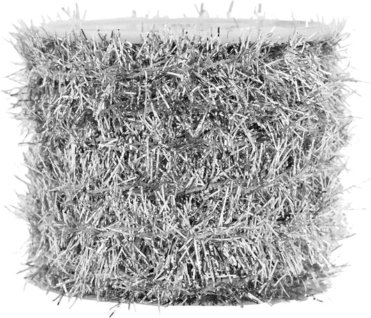 Mandala Crafts Silver Tinsel Garland - Thin Metallic Foil Glitter Mini Garland for Christmas Tree, Party, Wedding Decor, and Holiday Decorations