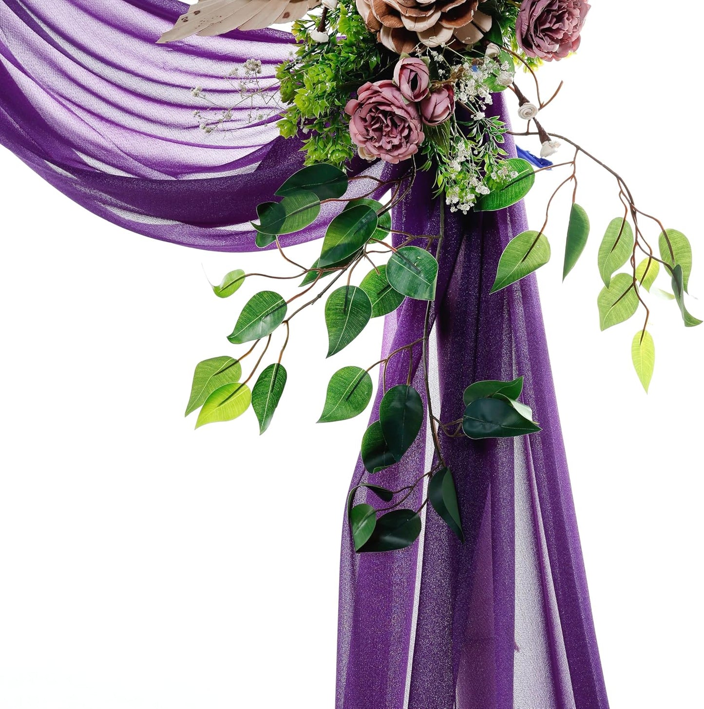 VDS Pack of 4 Panel (30 Inch X 20 Feet) Wedding Arch Draping Fabric Sheer Chiffon Fabric Drapery for Wedding Ceremony Reception Swag Backdrop Canopy Chuppah ARBO Altars Decoration (Purple)