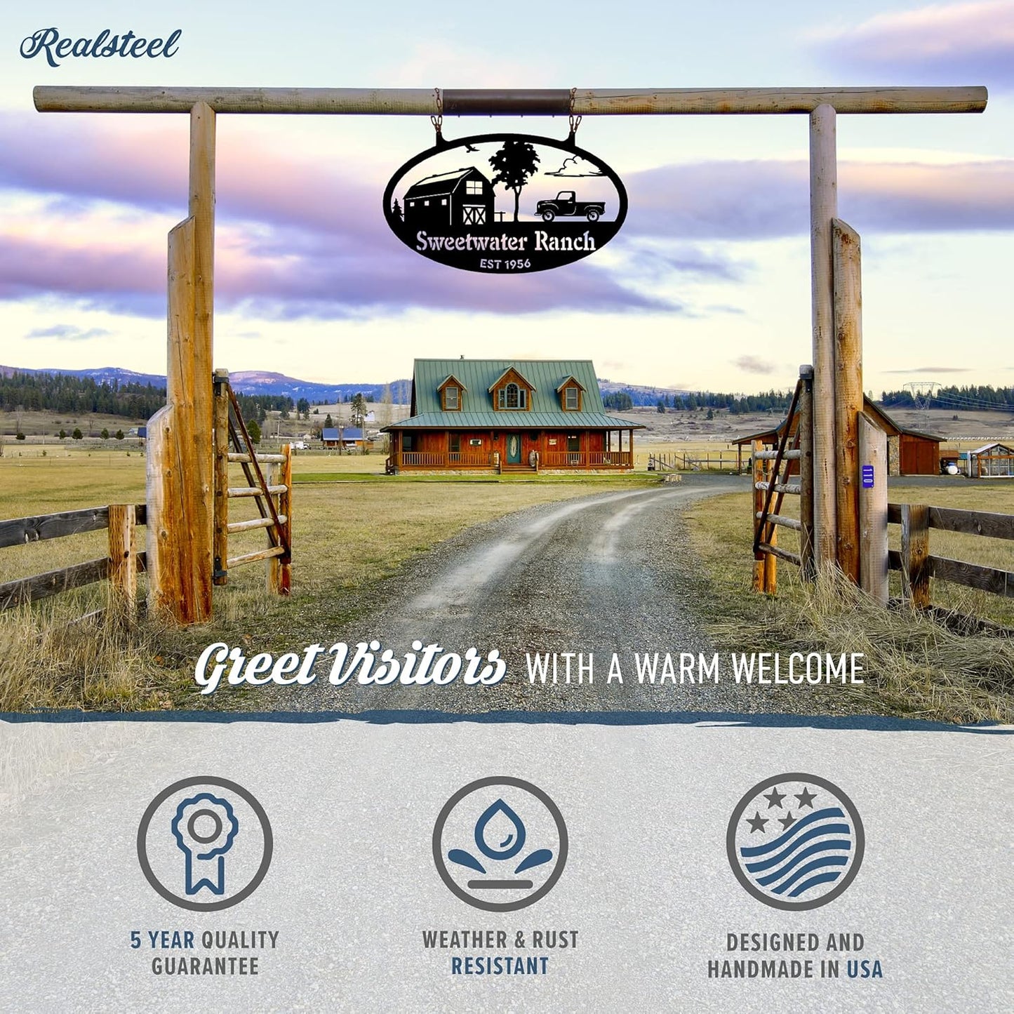 RealSteel Personalized Farm Sign - Custom Design Metal Family Name Sign - Weather & Rust Resistant - Rustic Charm - Choose Your Design - Home Decor - Outdoor Customized Sign for Ranch House