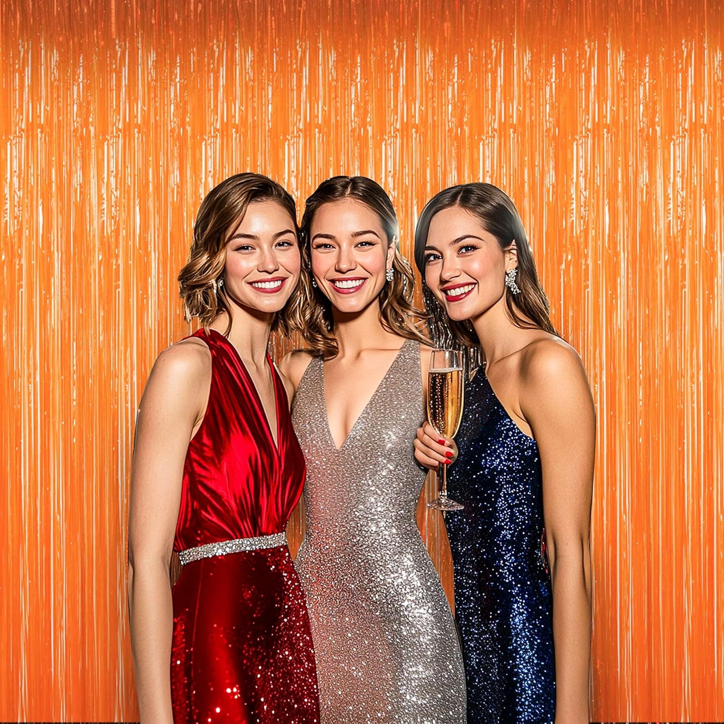 BTSD-home Orange Foil Fringe Curtain, Metallic Photo Booth Backdrop Tinsel Door Curtains for Wedding Birthday Bridal Shower Baby Shower Bachelorette Christmas Party Decorations(4 Pack, 8ft x 3ft)