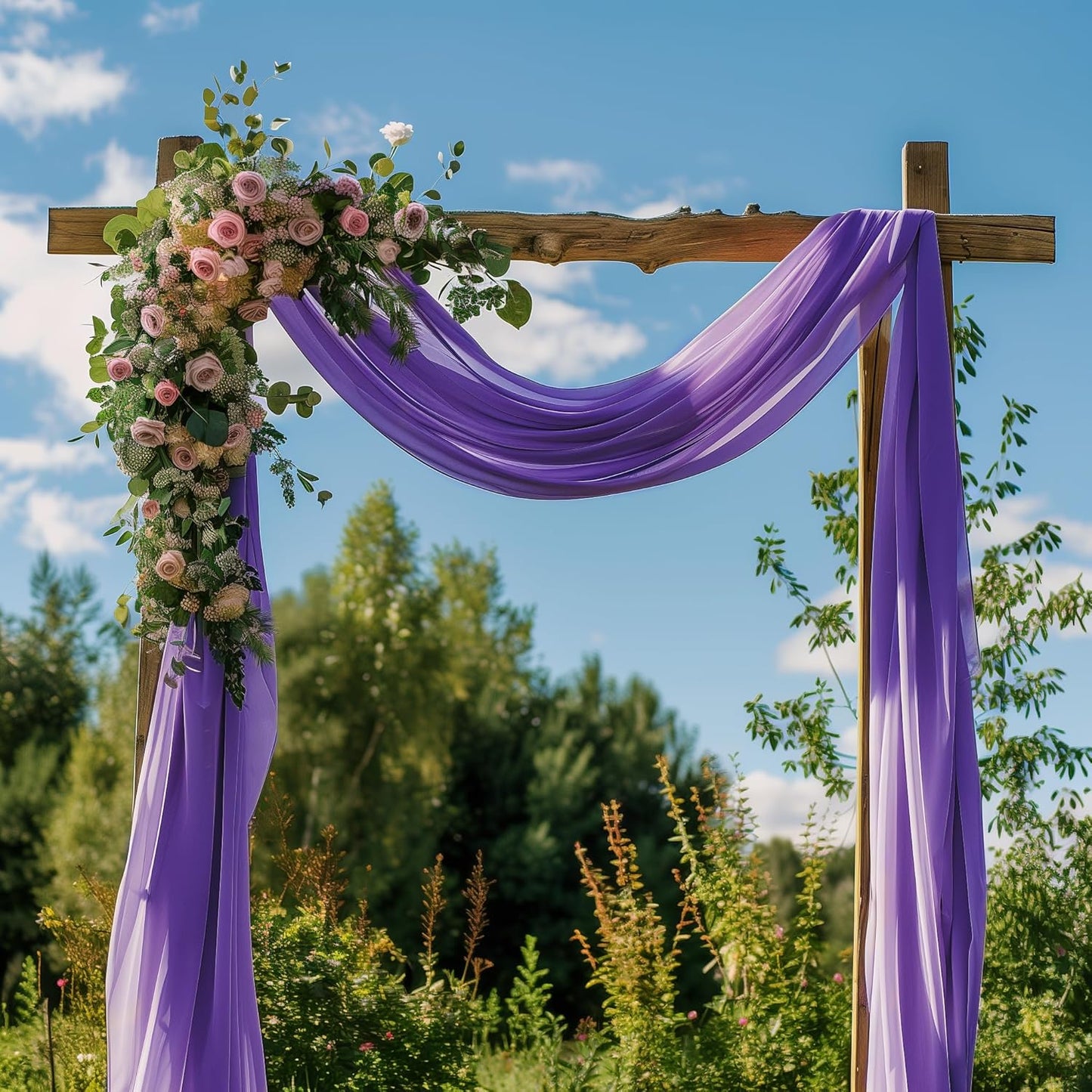 Wedding Arch Draping Fabric 4 Panels 28.7" x 20FT Lavender Purple Sheer Chiffon Backdrop Drapes for Wedding Ceremony Birthday Party Bridal Shower Outdoor Decoration