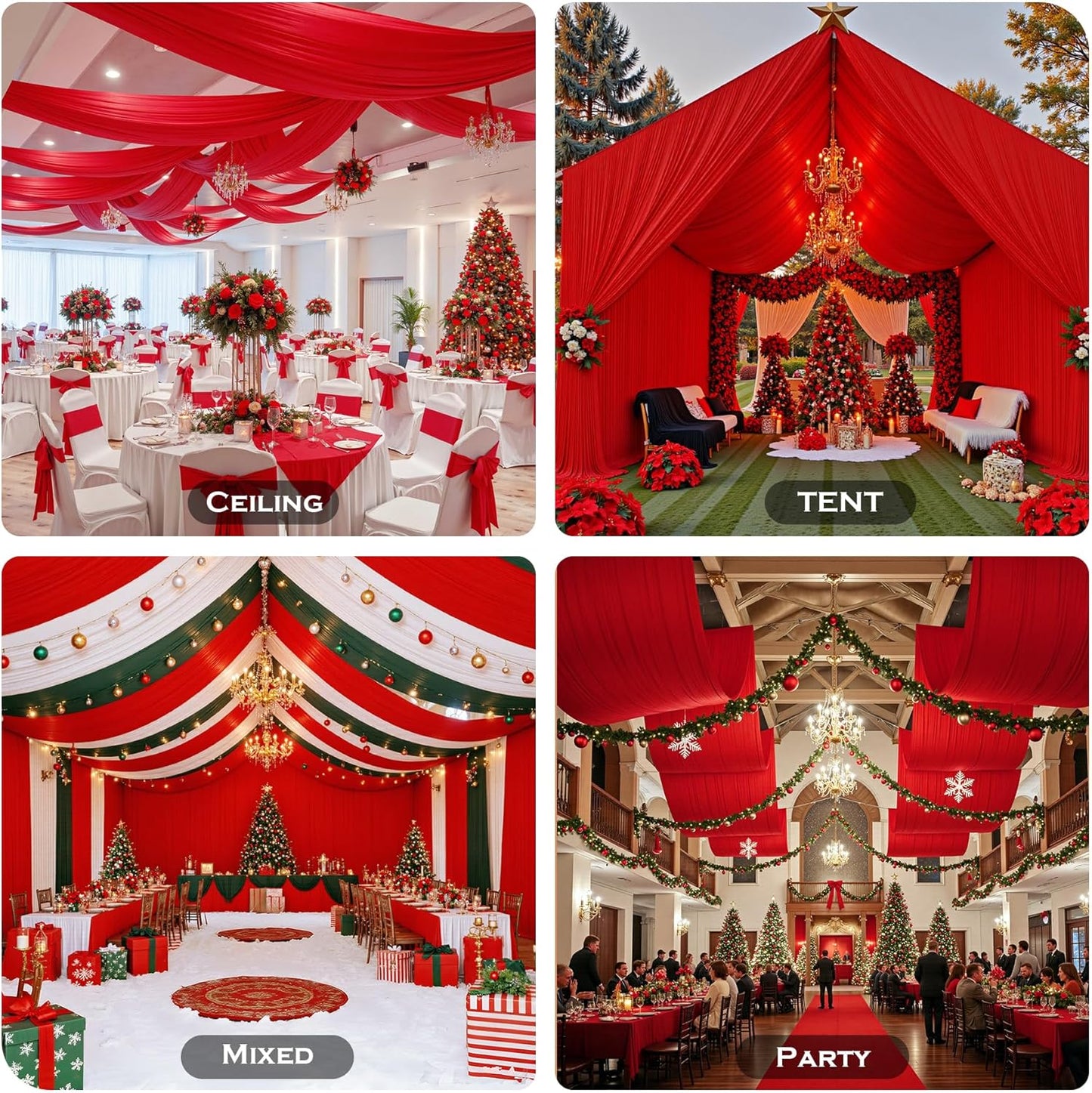 PartyVillage 50ftx40ft Red Ceiling Curtain for Wedding Parties – 10 Panels Wrinkle-Free 40 FT Long Tent Draping Curtains for Wedding, Birthday & Theme Parties, 40ft Height with Rod Pocket