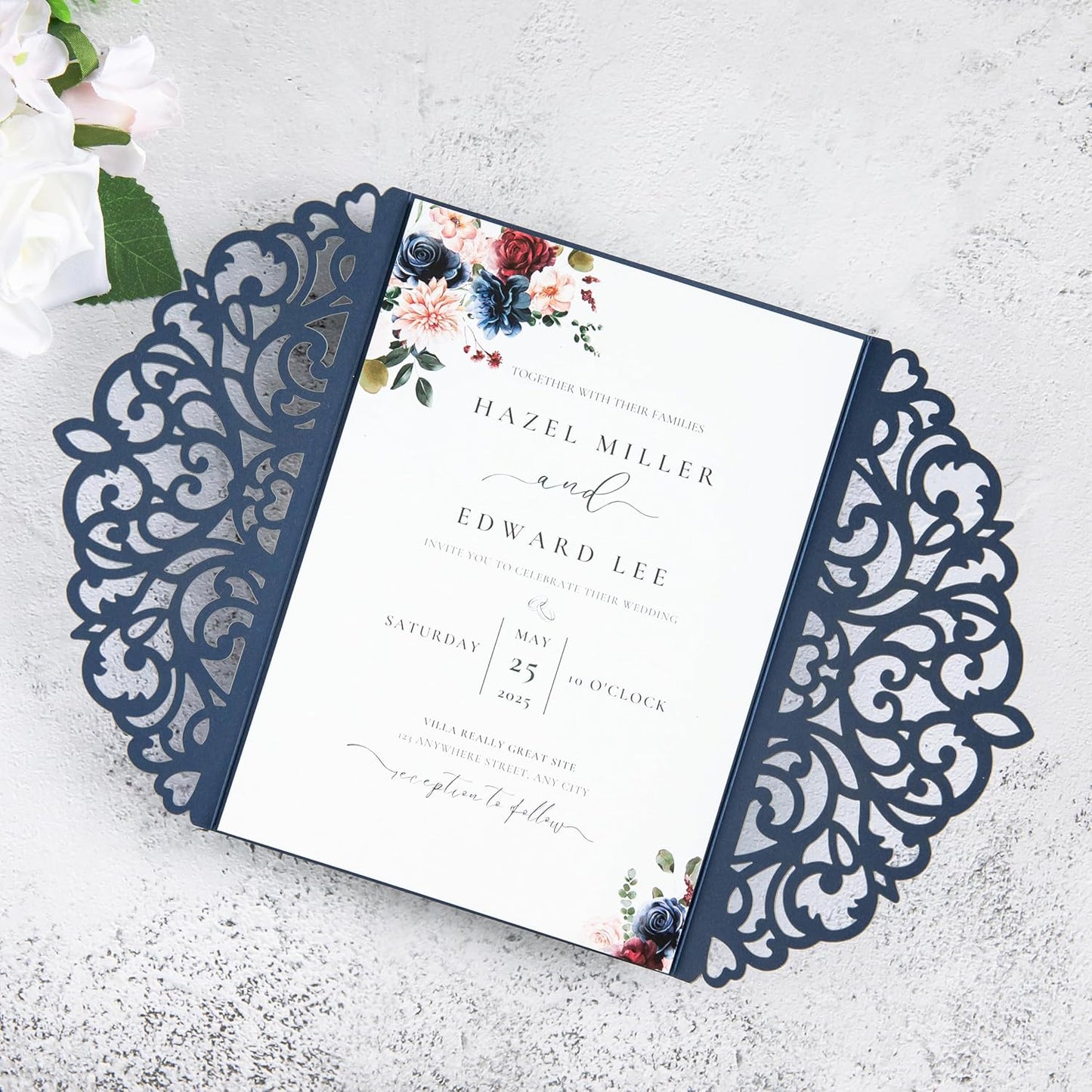 20Pcs Navy Blue Laser Cut Invitation Cards With Blank Inner Sheets for Wedding Cards Bridal Shower Engagement Quinceanera Invitation (No Envelopes)