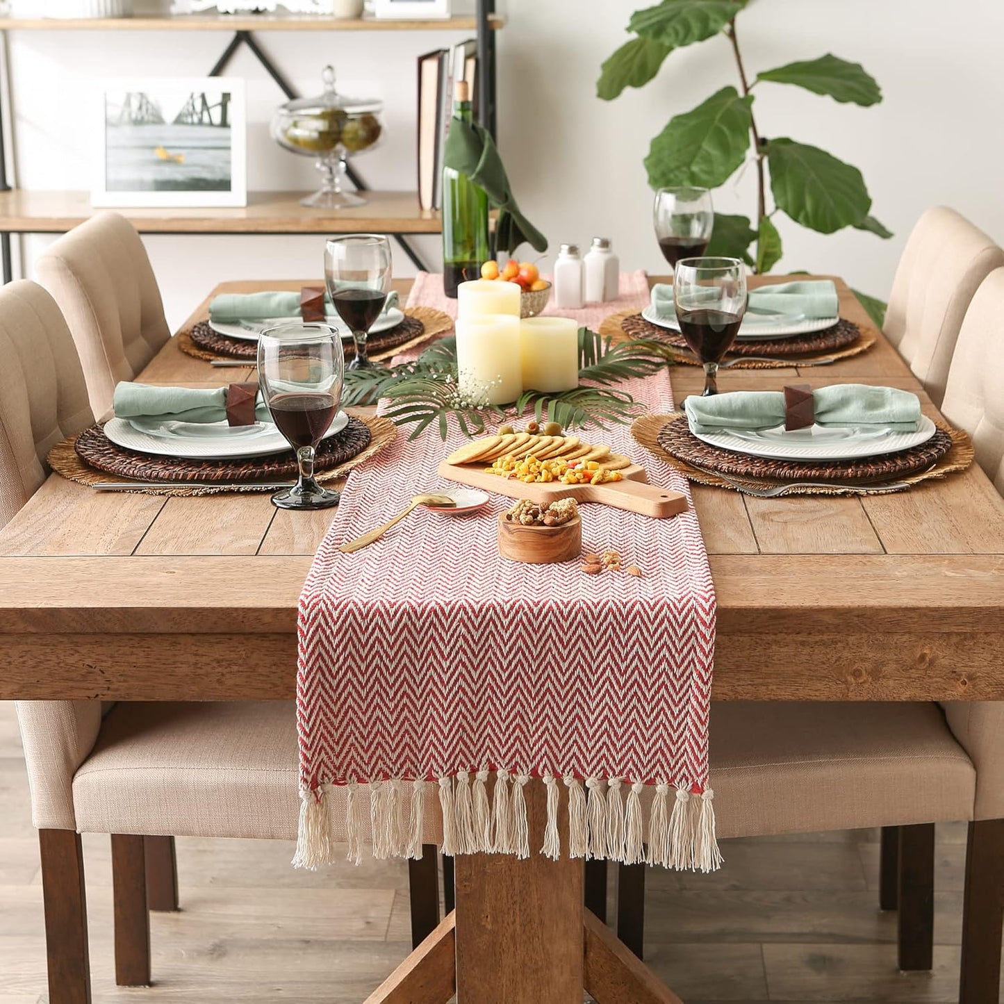 DII Woven Basic Tabletop Collection Chevron Table Runner, 15x108, Tango Red