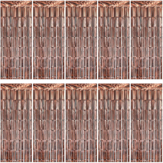 10 Pack Brown Backdrop Curtain 3.2ft x 8.2ft Metallic Tinsel Foil Fringe Curtains Photo Booth Background for Birthday Party Decoration Baby Shower Engagement Wedding Christmas Decoration (Brown)