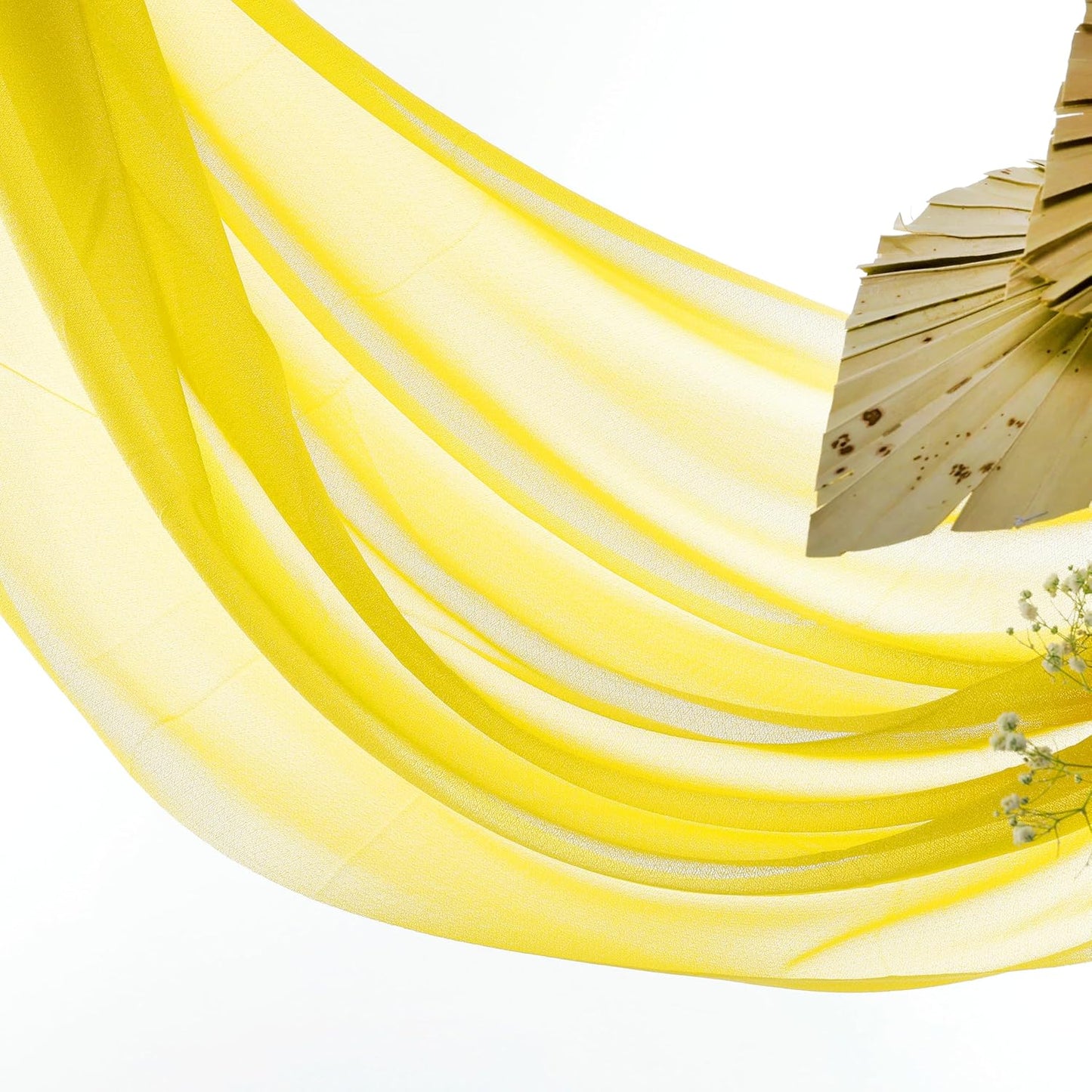 VDS Pack of 2 Panel (30 Inch X 100 Feet) Wedding Arch Draping Fabric Sheer Chiffon Fabric Drapery for Wedding Ceremony Reception Swag Backdrop Canopy Chuppah ARBO Altars Decoration (Yellow)