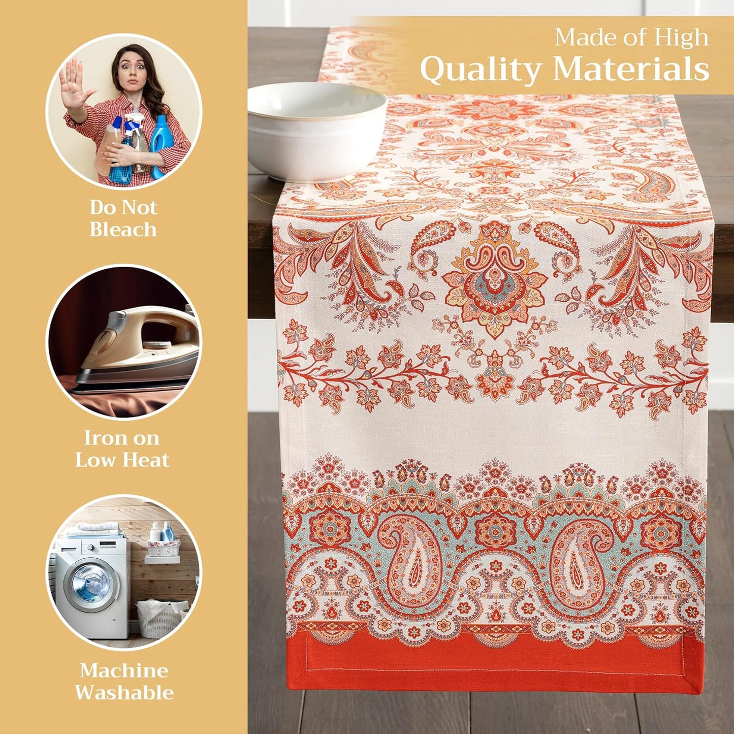 Maison d' Hermine Table Runner 100% Cotton Single Layer Table Runners 72 inches Long for Thanksgiving Christmas Decorations Home Kitchen Dining Party Wedding (Cachemire, 14.5" x 72")