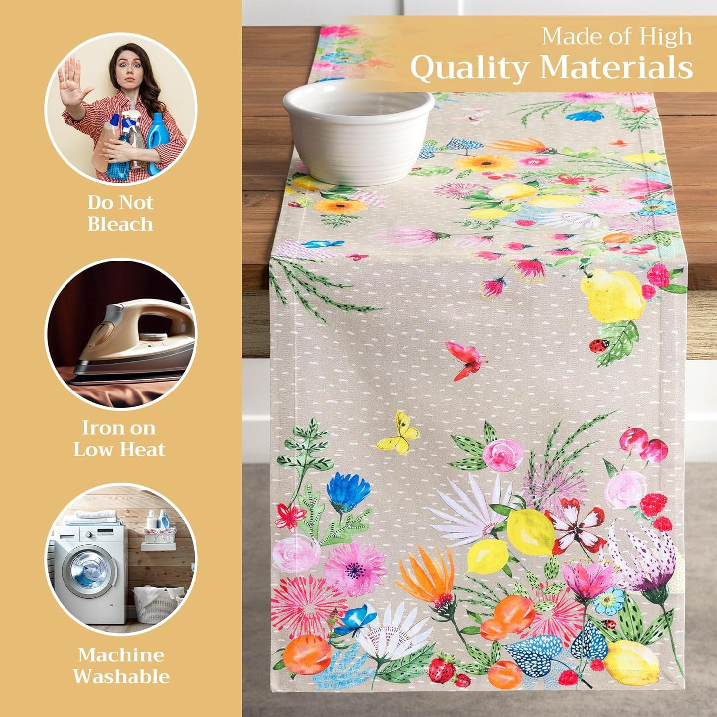 Maison d' Hermine Table Runner 100% Cotton Single Layer Table Runners 72 inches Long Decorative for Home Kitchen Dining Party Wedding Bridal Shower Spring Summer (Jardin D'Ete - Fog, 14.50" x 72")