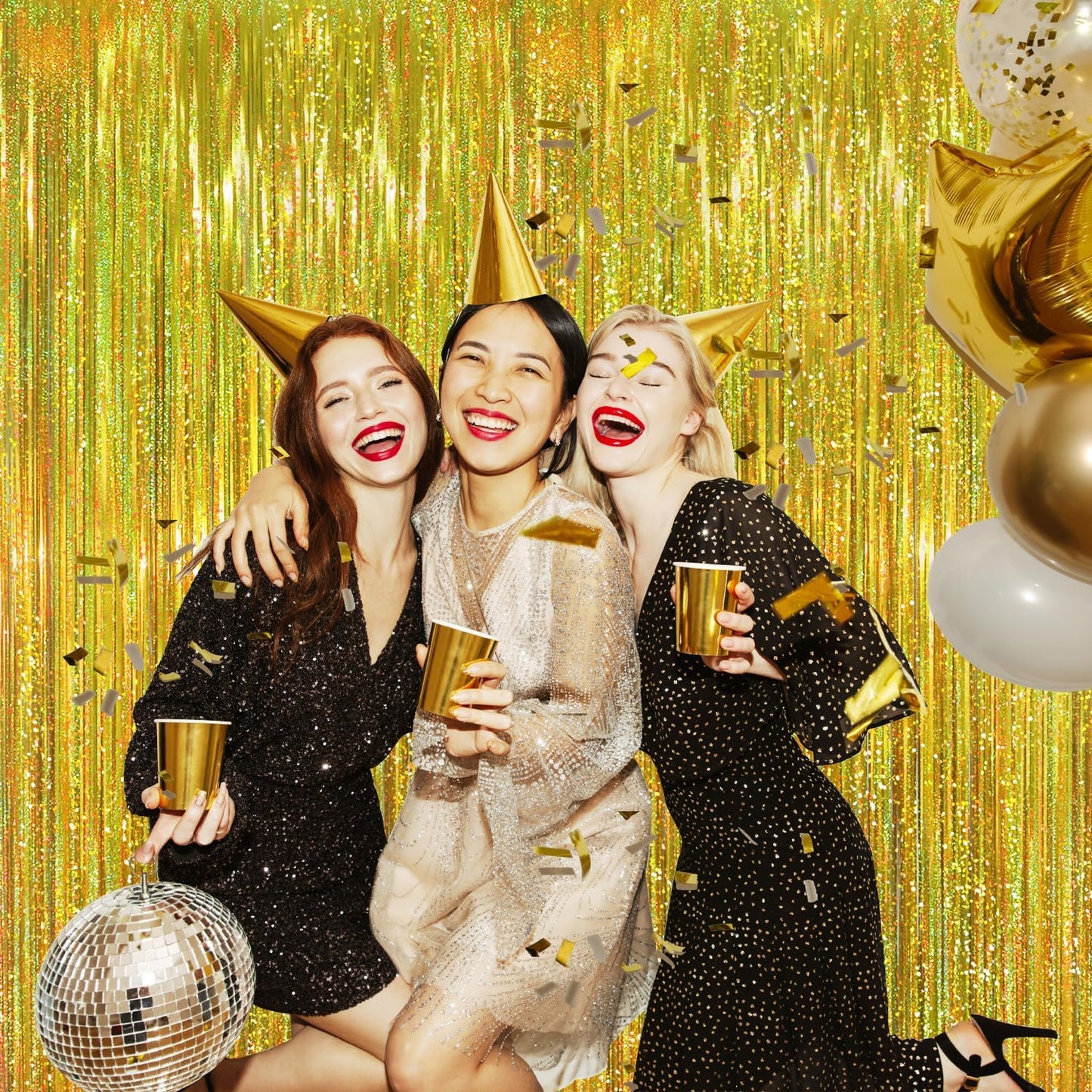 GOER 3.2 ft x 8.2 ft Metallic Tinsel Foil Fringe Curtains Party Photo Backdrop Party Streamers for Birthday,Graduation,New Year Eve Decorations Wedding Decor (1, Shiny Gold)