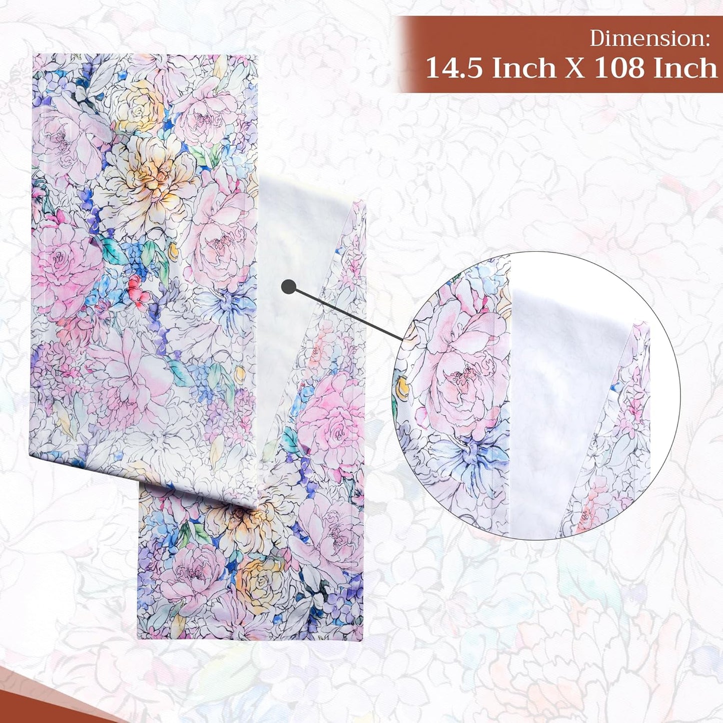 Maison d' Hermine Table Runner 100% Cotton Single Layer Table Runners 108 inches Long Decorative for Home Kitchen Dining Party Wedding Bridal Shower Spring Summer (Floral Love, 14.50" x 108")