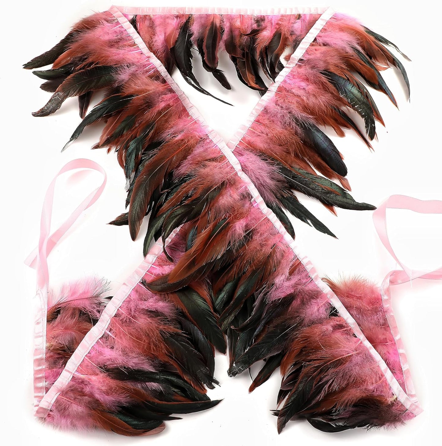 Holmgren Pink Rooster Feathers Trim - 2 Yards 5-7inch Rooster Feather Fringe Trim for Feather Shawl Cape, Skirt, Headband, Juju Hat and Party Costume Decoration (Pink)