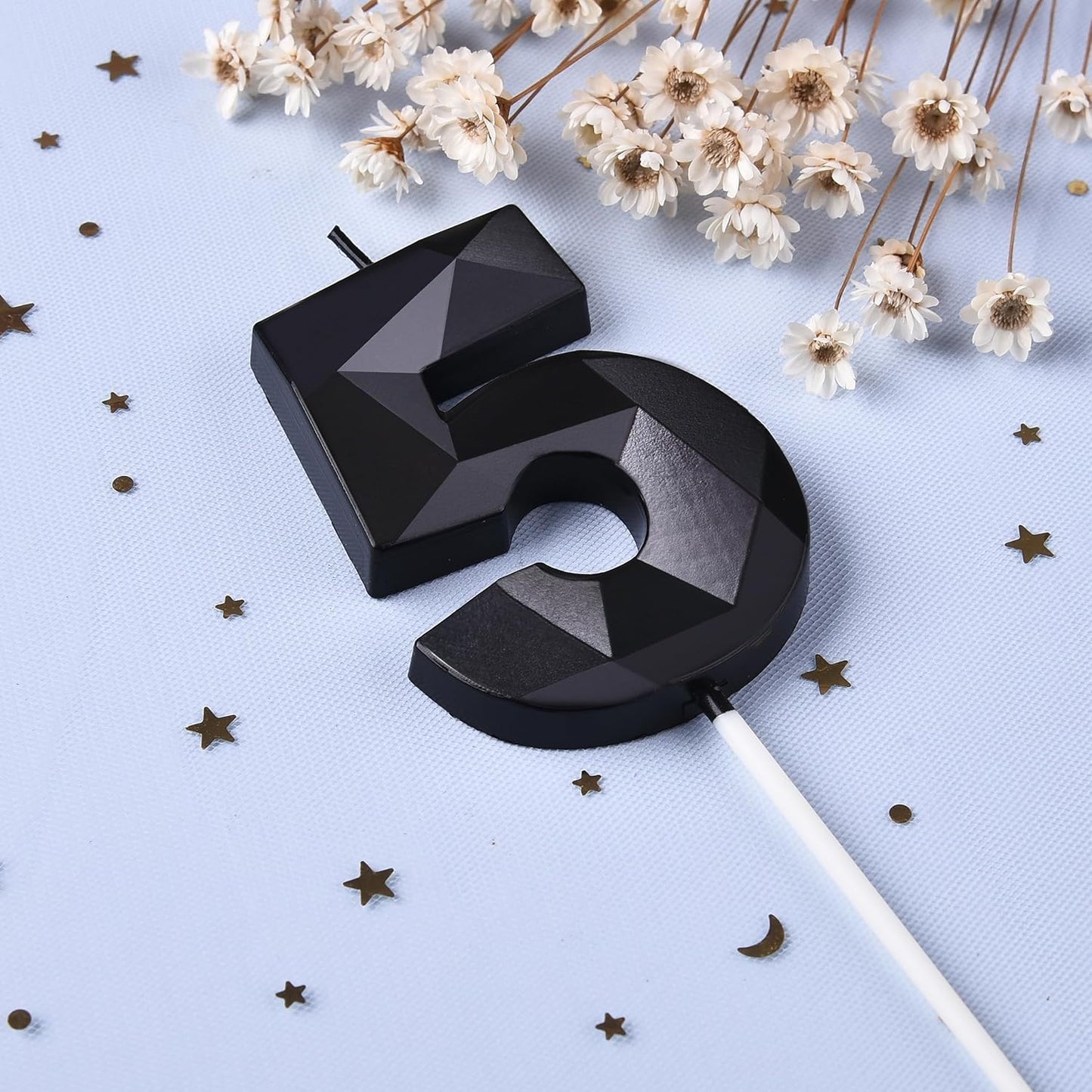 PHD CAKE 2.76 Inch Crystal Black 5 Number Birthday Candles, Black Number Candles, Cake Number Candles, Party Celebration