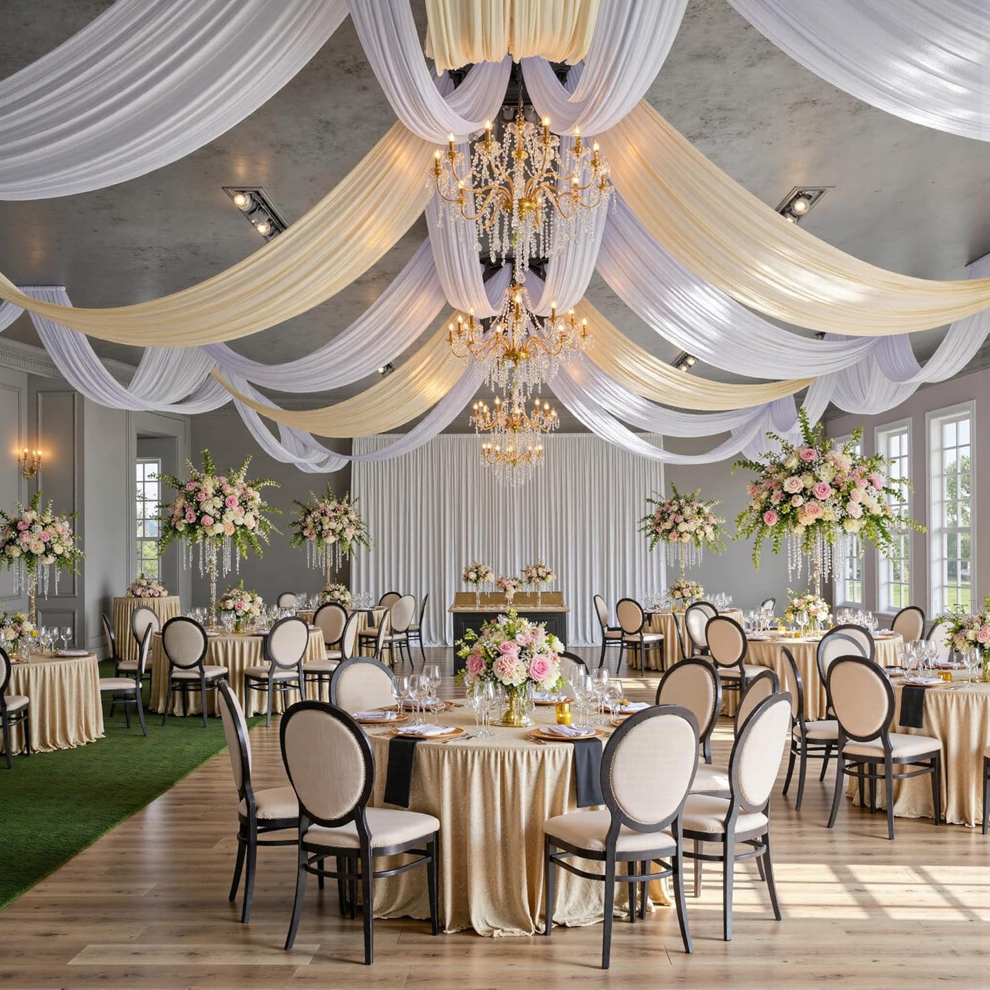 30ft x 15ft White Wrinkle Free Backdrop Curtains for Parties,Silky Polyester Fabric Wedding Ceiling Drapes, 6 Panels 15ft Photo Back Drop Drapes for Baby Shower Photography Stage Background Cloth