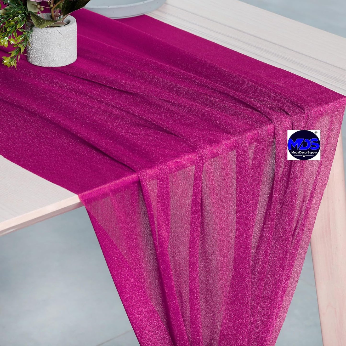 MDS 2 Pack 14ft Chiffon Table Runner 29 x 170 Inches Sheer Wedding Runner Romantic Rustic Table Runner for Wedding Decorations, Birthday Parties, Bridal Shower Party Arch Decor - Magenta
