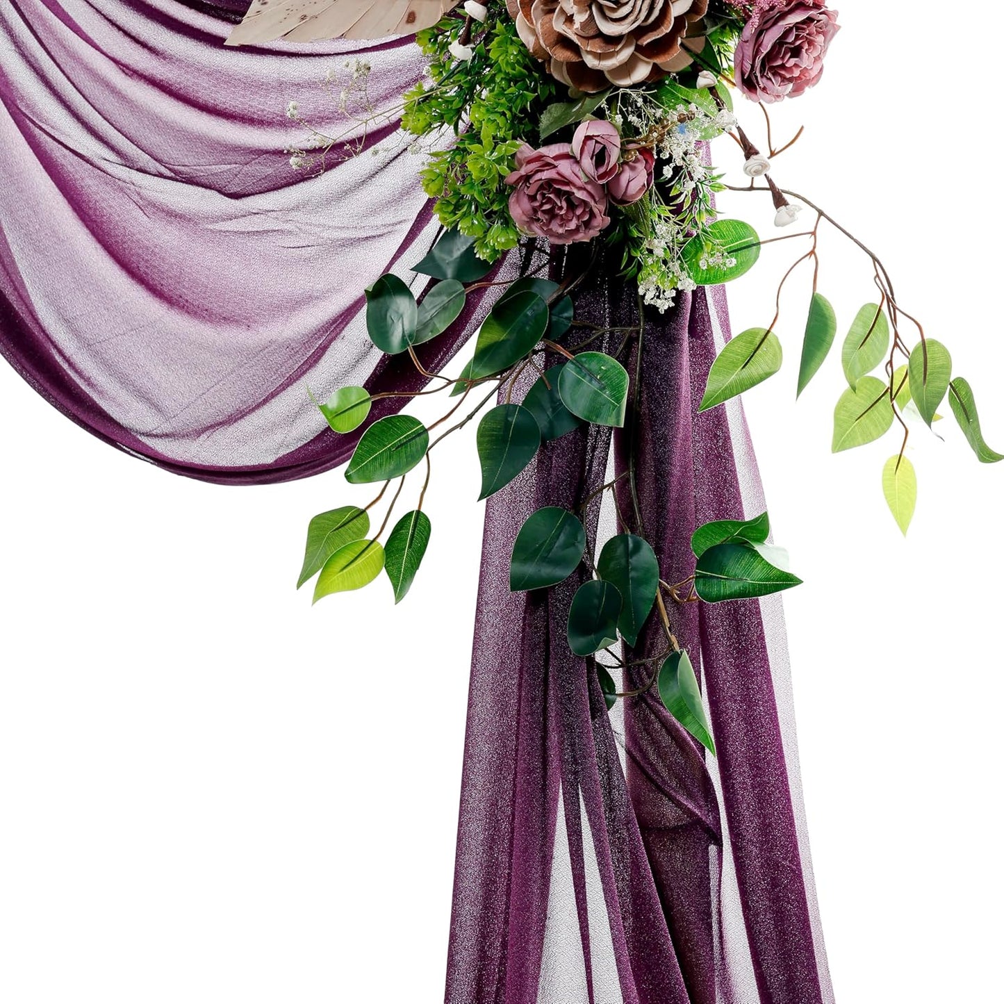 VDS Pack of 2 Panel (30 Inch X 100 Feet) Wedding Arch Draping Fabric Sheer Chiffon Fabric Drapery for Wedding Ceremony Reception Swag Backdrop Canopy Chuppah ARBO Altars Decoration (Eggplant)