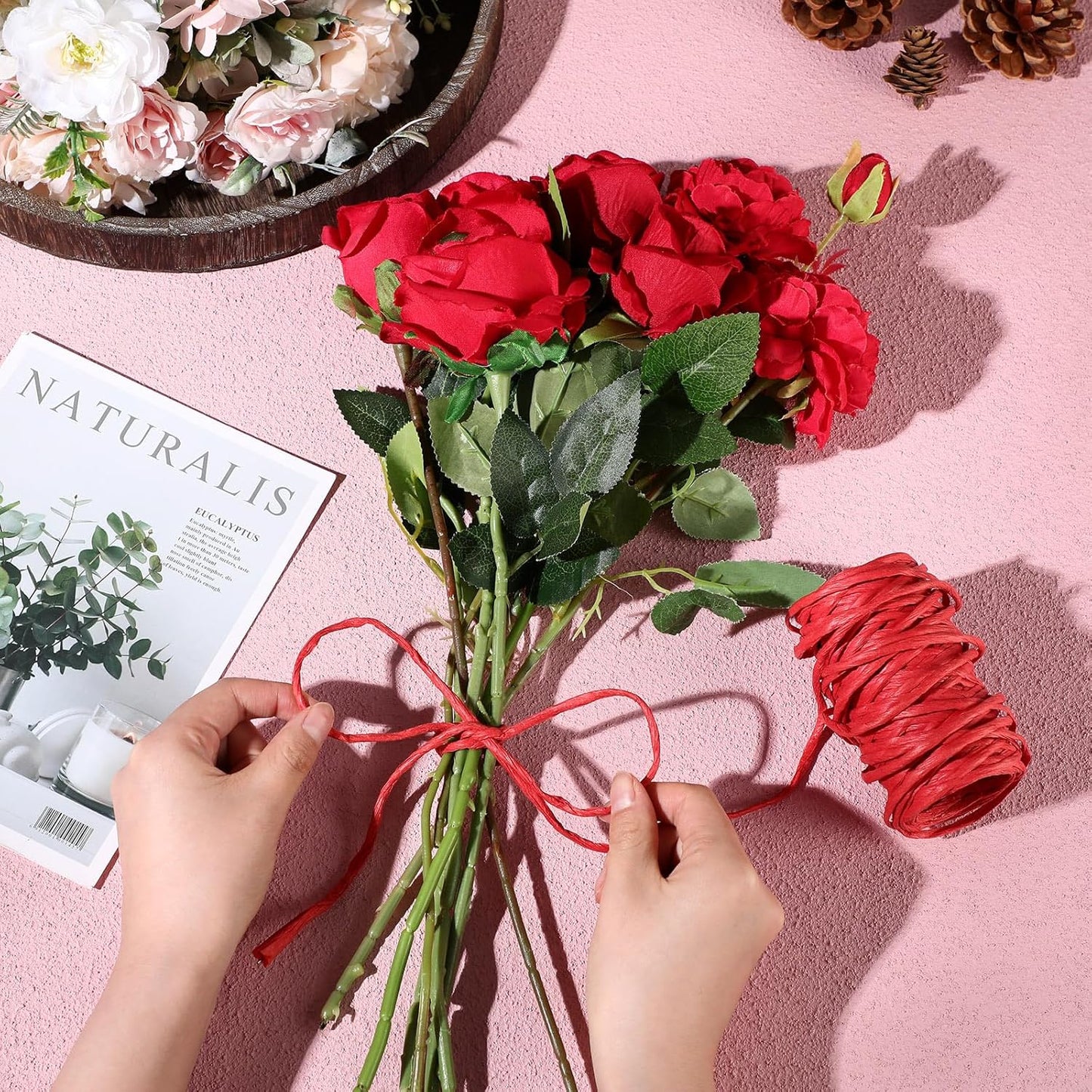 Syhood 65 Feet Floral Wire Rustic Vine Bind Wire for Craft Wrapping Flower Bouquets (Red,1 Roll)