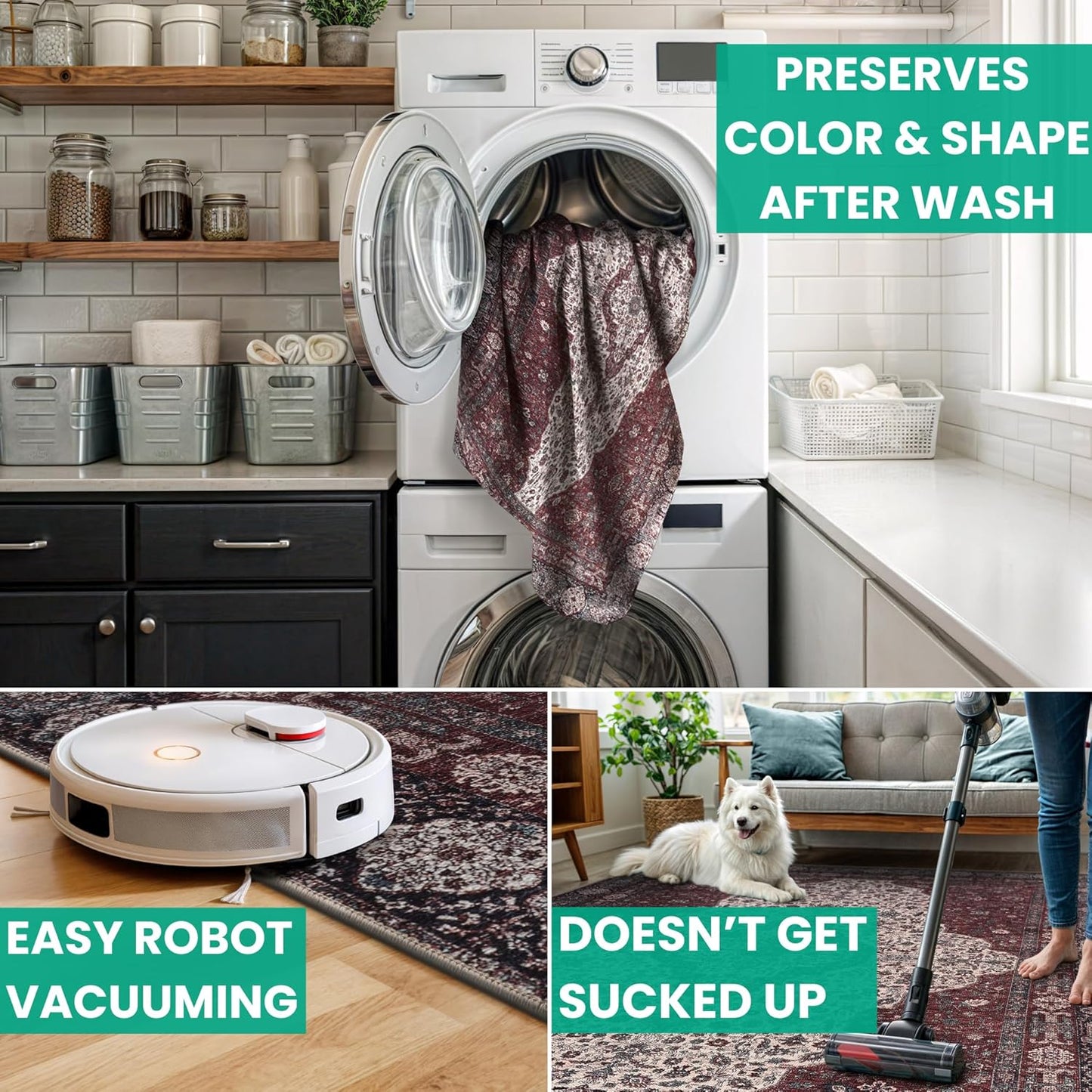 Bloom Rugs Washable Non-Slip 4' x 6' Rug - Red/Green/Cream Traditional Medallion Area Rug for Living Room, Bedroom, Dining Room, and Kitchen - Exact Size: 4' x 6'