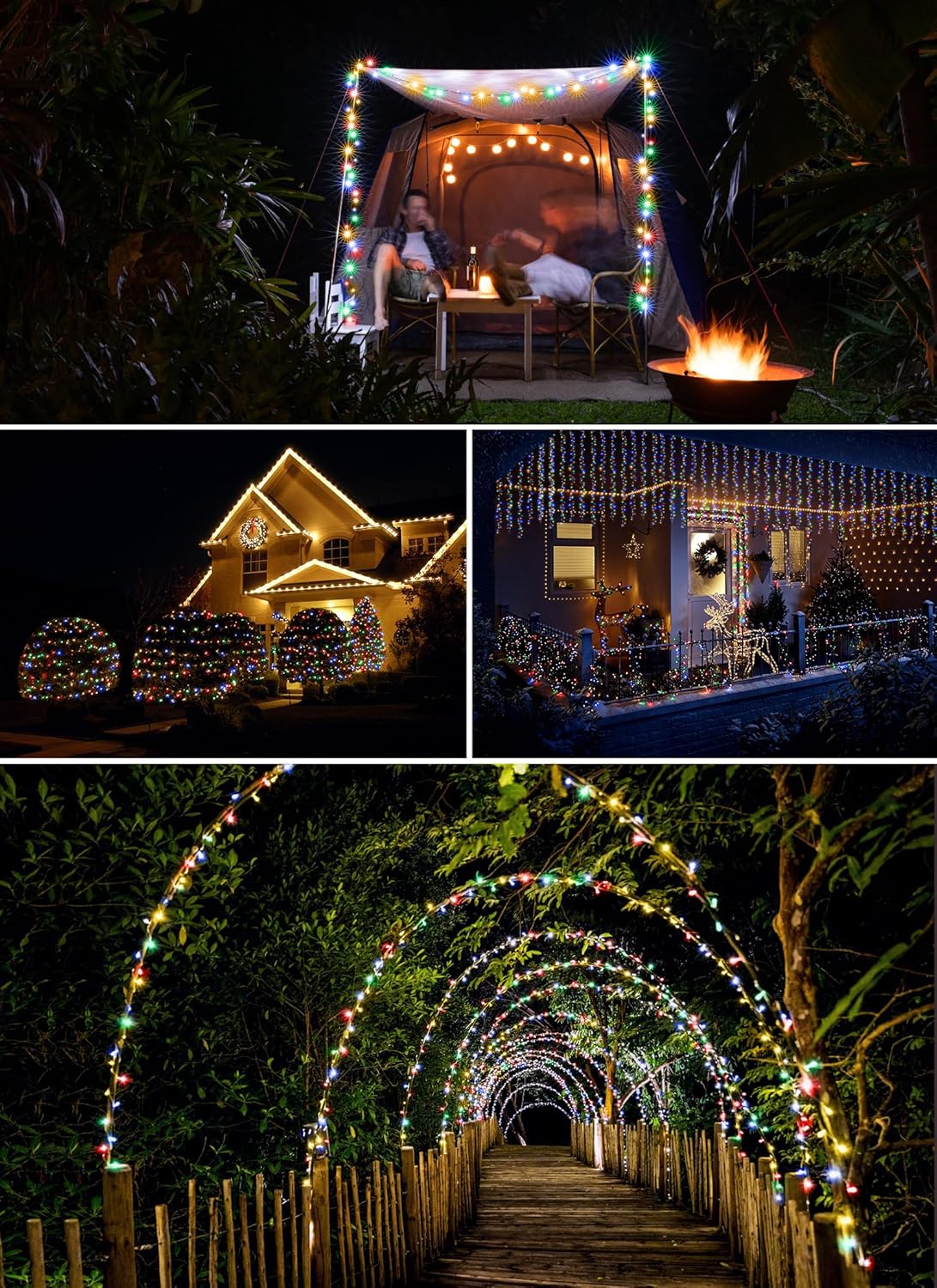 Outdoor Fairy Lights Battery Operated, 2 Pack Firecracker Twinkle String Lights with Remote, 5 Feet 60 LEDs for DIY Wreath Wedding Party Bedroom Mason Jar Holiday Christmas, Multicolor