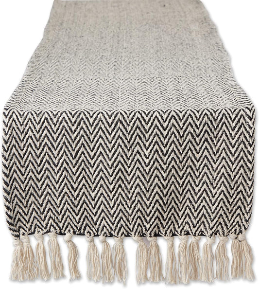 DII Woven Basic Tabletop Collection, Chevron Table Runner, 15x108, Black