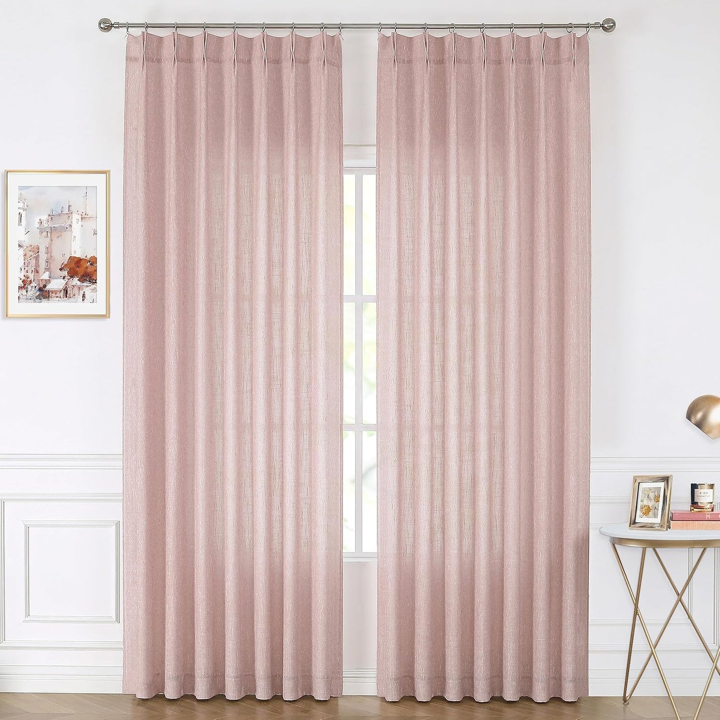 Vision Home Pink Pinch Pleated Semi Sheer Curtains for Girls Bedroom Living Room Textured Light Filtering Window Curtains 84 inch Rayon Blended Pinch Pleat Pink Drapes with Hooks 2 Panels 40" Wx84 L