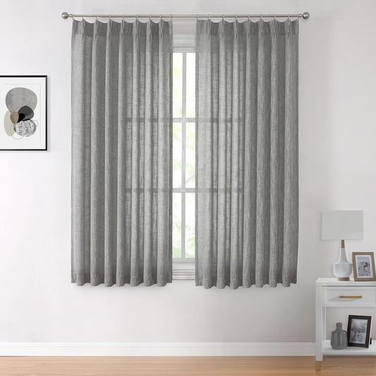 Vision Home Pinch Pleated Gray Semi Sheer Curtains Textured Light Filtering Window Curtains 72 inch for Living Room Bedroom Rayon Blended Charcoal Grey Pinch Pleat Drapes with Hooks 2 Panels 40"Wx72"L