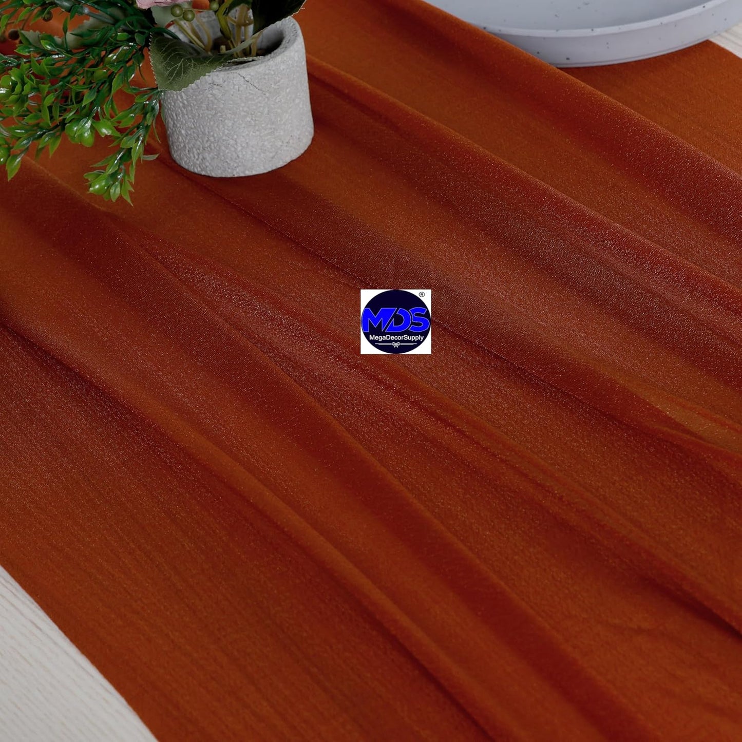 MDS 2 Pack 14ft Chiffon Table Runner 29 x 170 Inches Sheer Wedding Runner Romantic Rustic Table Runner for Wedding Decorations, Birthday Parties, Bridal Shower Party Arch Decor - Terracotta