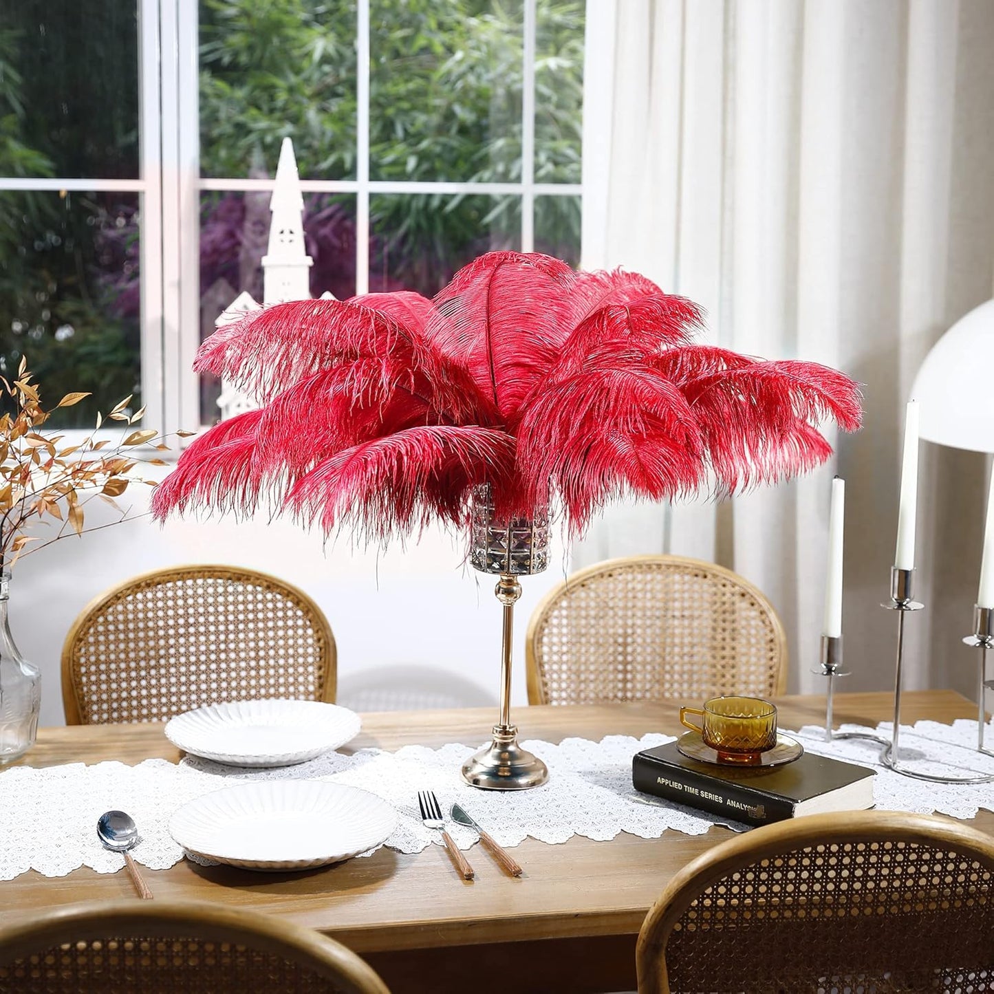 Larryhot Red Large Ostrich Feathers - 10pcs 16-18 inch Feathers for Vase,Wedding Centerpieces and Carnival Party(Red)