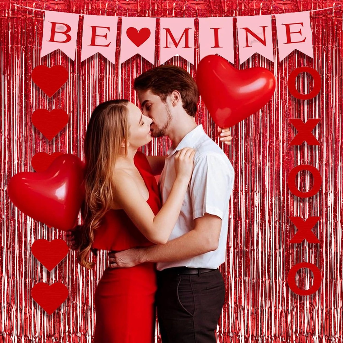 GREATRIL Red Fringe Curtains Party Streamers Backdrop Foil Tinsel Curtain Decoration for Stranger Theme Party Christmas Valentines Day Party 2 Pack