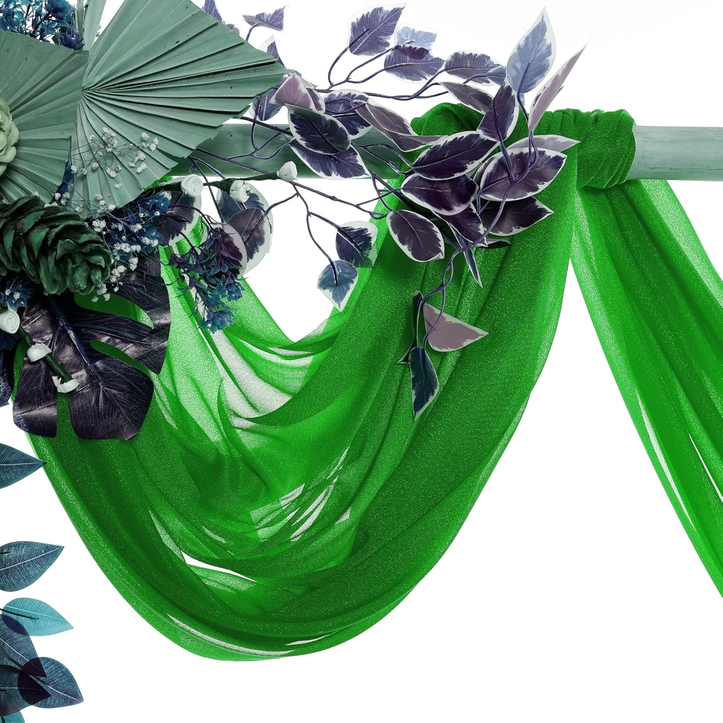VDS Pack of 1 Panel (30 Inch X 30 Feet) Wedding Arch Draping Fabric Sheer Chiffon Fabric Drapery for Wedding Ceremony Reception Swag Backdrop Canopy Chuppah ARBO Altars Decoration (Green)