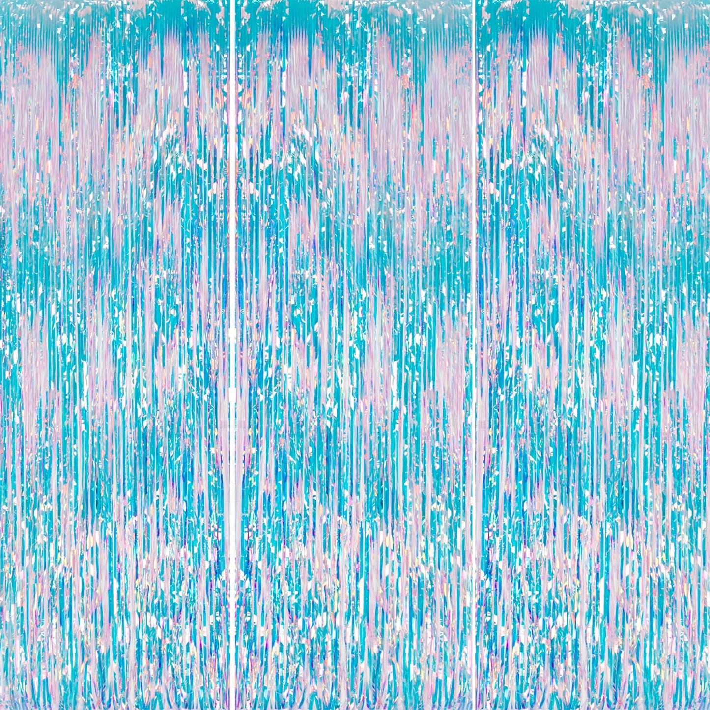 3 Pack Foil Fringe Backdrop - Iridescent Shiny Tinsel Curtains for Party Decoration/Photo Booth Props - 3.3x8.2 FT Metallic Foil Backdrop for Birthday, Wedding, Graduation, Christmas.