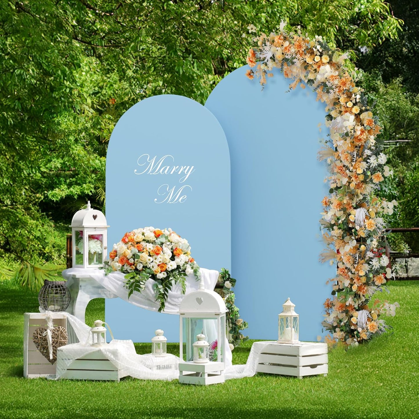 Set of 2 Arch Backdrop Cover High Elastic Wrinkle-Resistant Arch Cover Spandex Fabric Thick Opaque Round Top Chiara Backdrop for Wedding Birthday Baby Shower Garden 6FT, 7.2FT, Dusty Blue