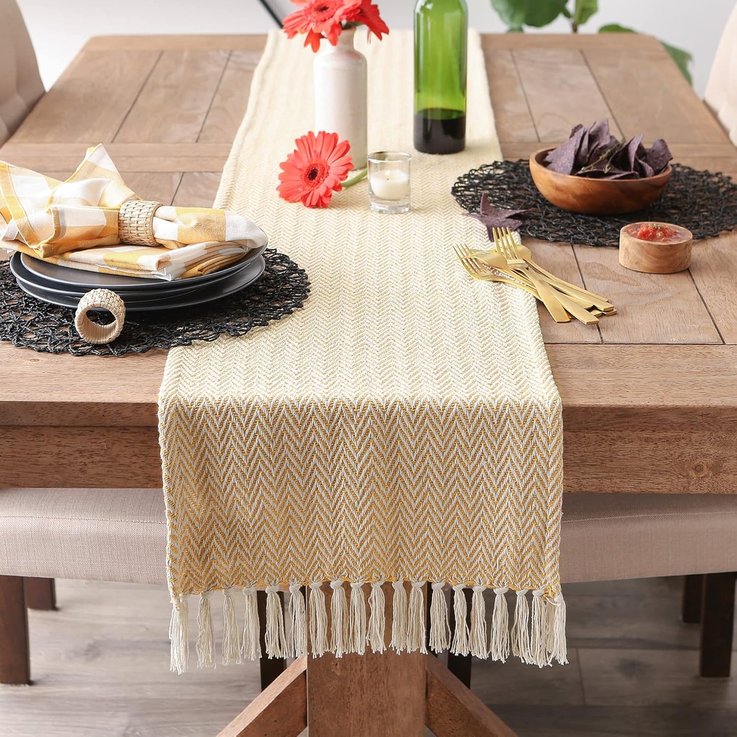 DII Woven Basic Tabletop Collection, Chevron Table Runner, 15x72, Marigold