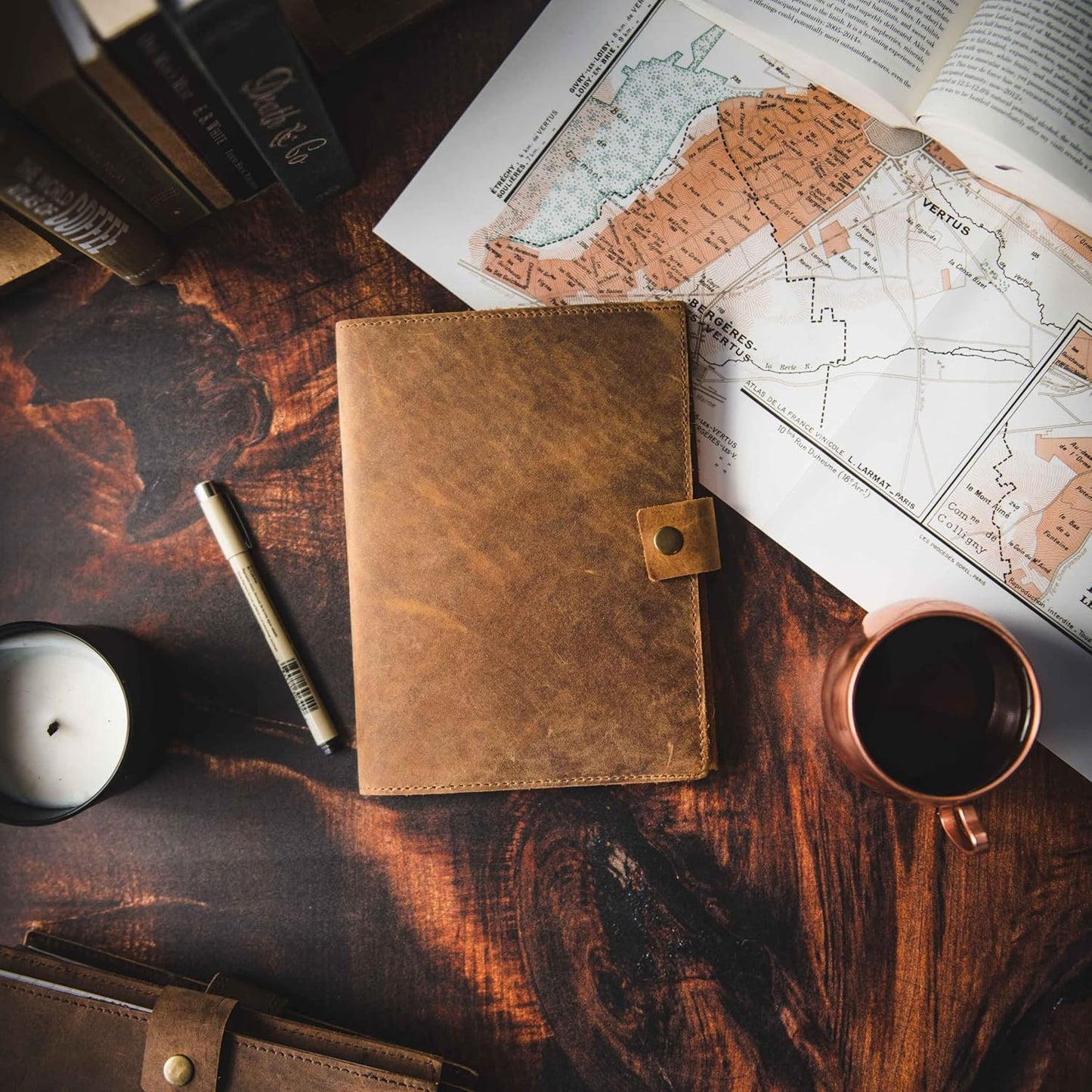 Refillable Leather Journal | Premium Lined A5 Notebook Cover | 200 Ruled Writing Pages | Card Holder Slot | Leather Bound Journals for Men & Women, Best Gift Travel Diary, Cool Planner