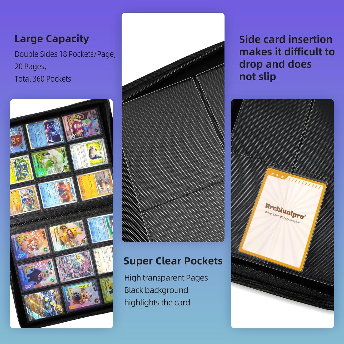 9 Pockets Premium Card Binder 360 Cards Trading Card Binders Zip Card Storage Display Album(9 Pocket 360 Card Slot,White)