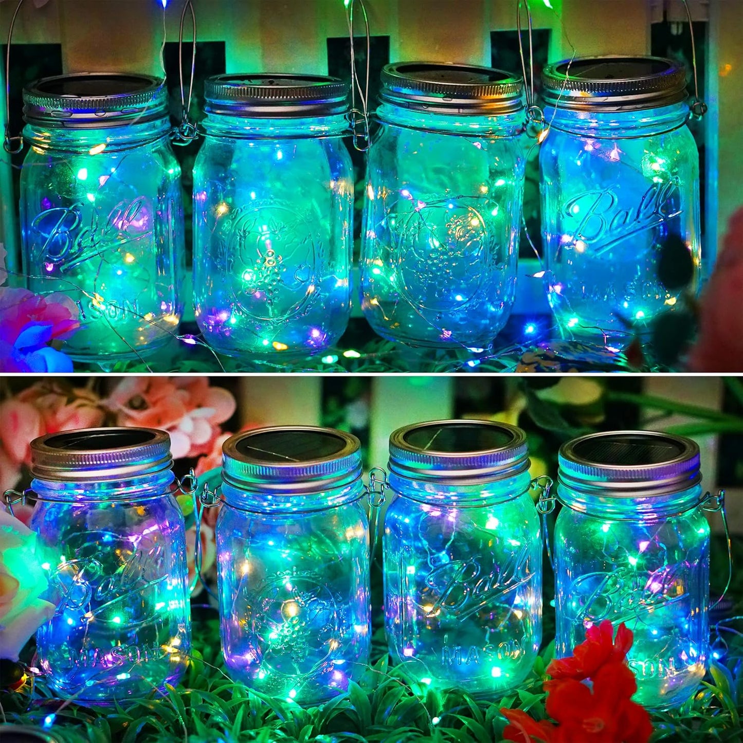 SunKite Solar Mason Jar Lights, 12 Pack 30 LED Waterproof Fairy Firefly Jar Lids String Lights with Hangers(NO Jars), Patio Yard Garden Wedding Decoration - Multicolored1