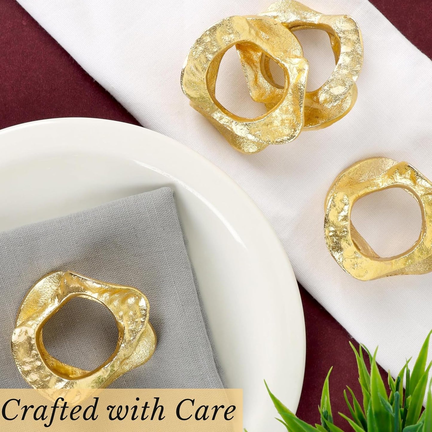 Golden Napkin Rings Set of 8 - Metal Lightweight Napkin Holders for Cloth Napkins Elegant Table Decor for Weddings, Dinners & Special Occasions-Durable & Reusable Serviette Rings - ALPHA Living HOME