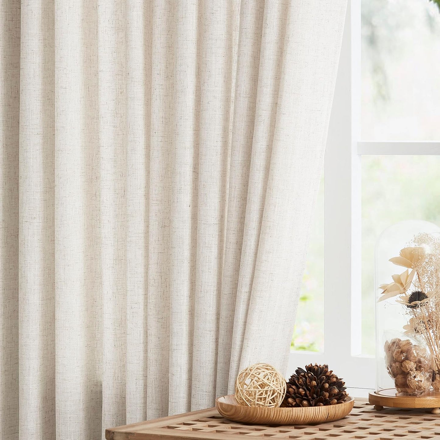 Vision Home Natural Pinch Pleated Semi Sheer Curtains Textured Linen Blended Light Filtering Window Curtains 112 inch for Living Room Bedroom Patio Pinch Pleat Drapes with Hooks 1 Panel 84" Wx112 L