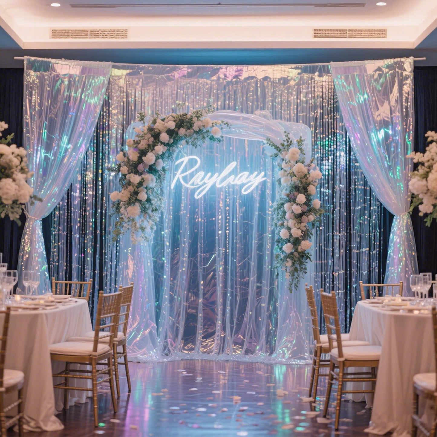 BTSD-home 4 Pack Iridescent Party Streamers Tinsel Foil Fringe Curtain Holographic Backdrop Metallic Shiny Photo Booth for Wedding Birthday Baby Shower Bachelorette Theme Party Decorations