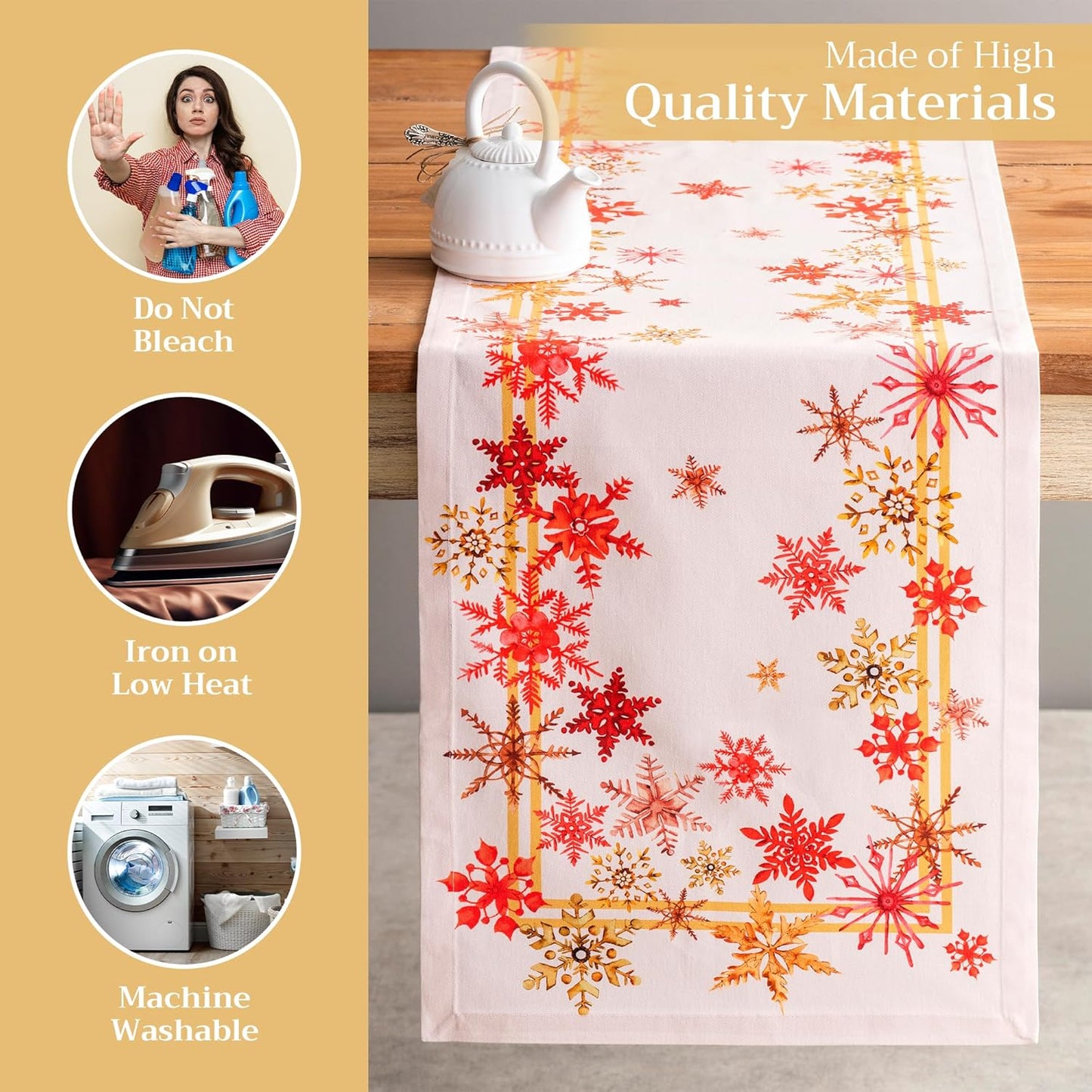 Maison d' Hermine Table Runner 100% Cotton Single Layer Table Runners 72 inches Long for Thanksgiving Christmas Decorations Home Kitchen Dining Party Wedding (Crystal Star, 14.5" x 72")