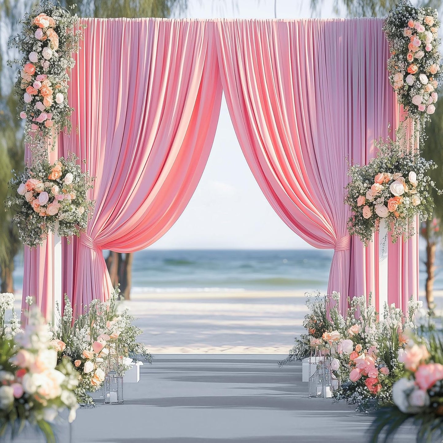 20ftx12ft Wrinkle Free Pink Backdrop Curtain, 4 Panels 12FT Height Pink Wedding Backdrop Drapes, Silky Polyester Back Drop Cloth for Birthday Photography Background Party Backdrop Draping