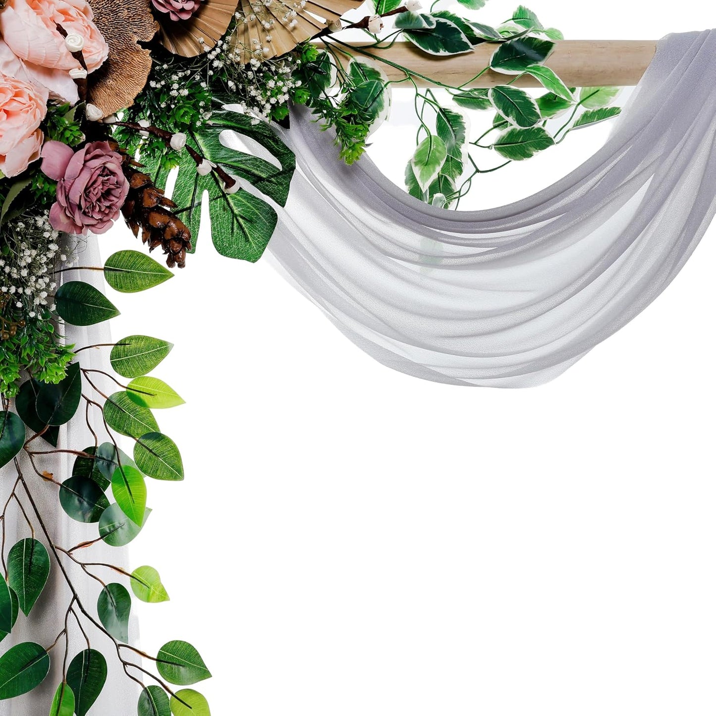 VDS Pack of 2 Panel (30 Inch X 20 Feet) Wedding Arch Draping Fabric Sheer Chiffon Fabric Drapery for Wedding Ceremony Reception Swag Backdrop Canopy Chuppah ARBO Altars Decoration (Cool Grey)