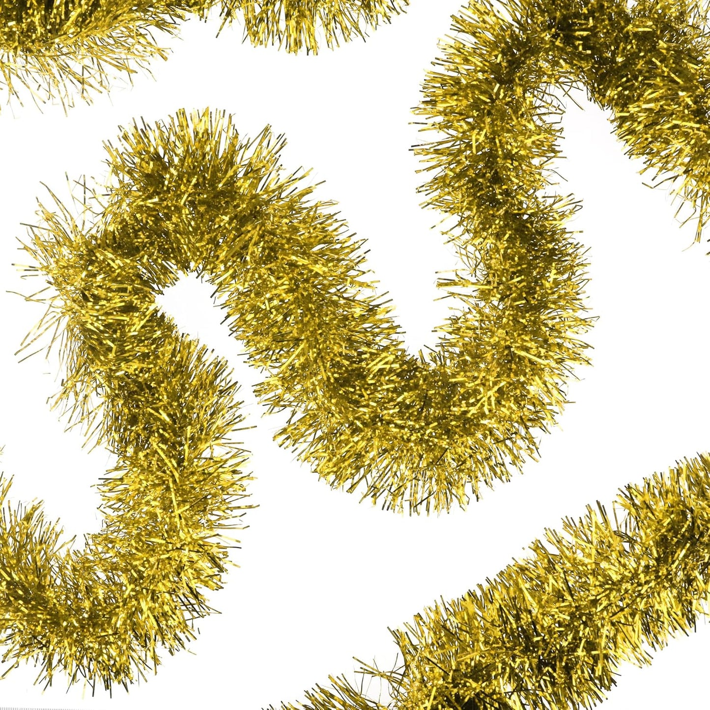 32.8 Ft Gold Christmas Tinsel Garland Metallic Shiny Tassle Banner Wall Hanging Tinsel Streamers Backdrop for Christmas Holiday Birthday Party Supplies Indoor Outdoor Ornaments Home Decor